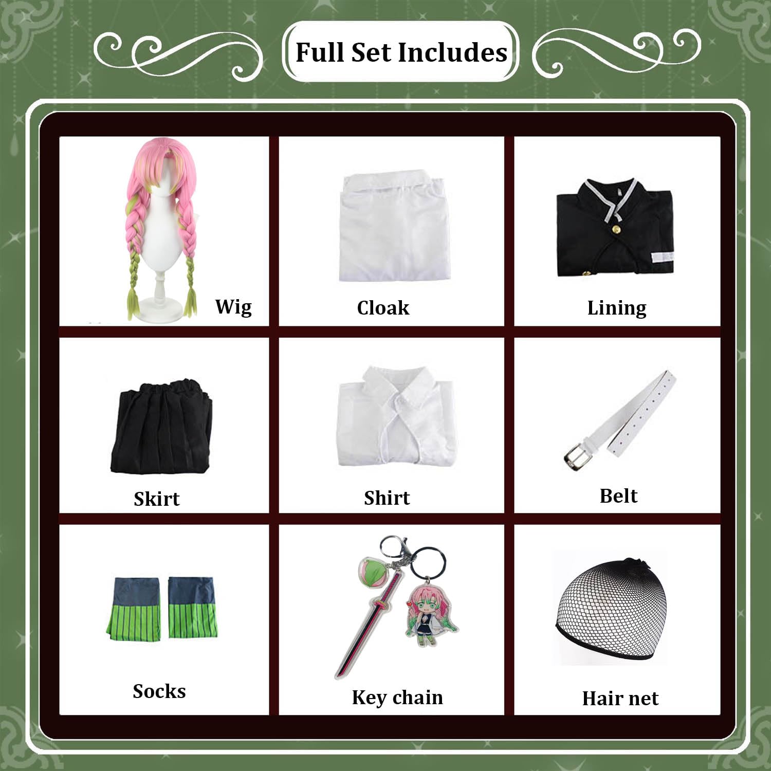 Anime Personaggio Kanroji Mitsuri Cosplay Costume Vestito Douma Gioco di Ruolo Uniforme Set Completo Halloween Carnevale Festa Dress Up Suit con Parrucca per Donne