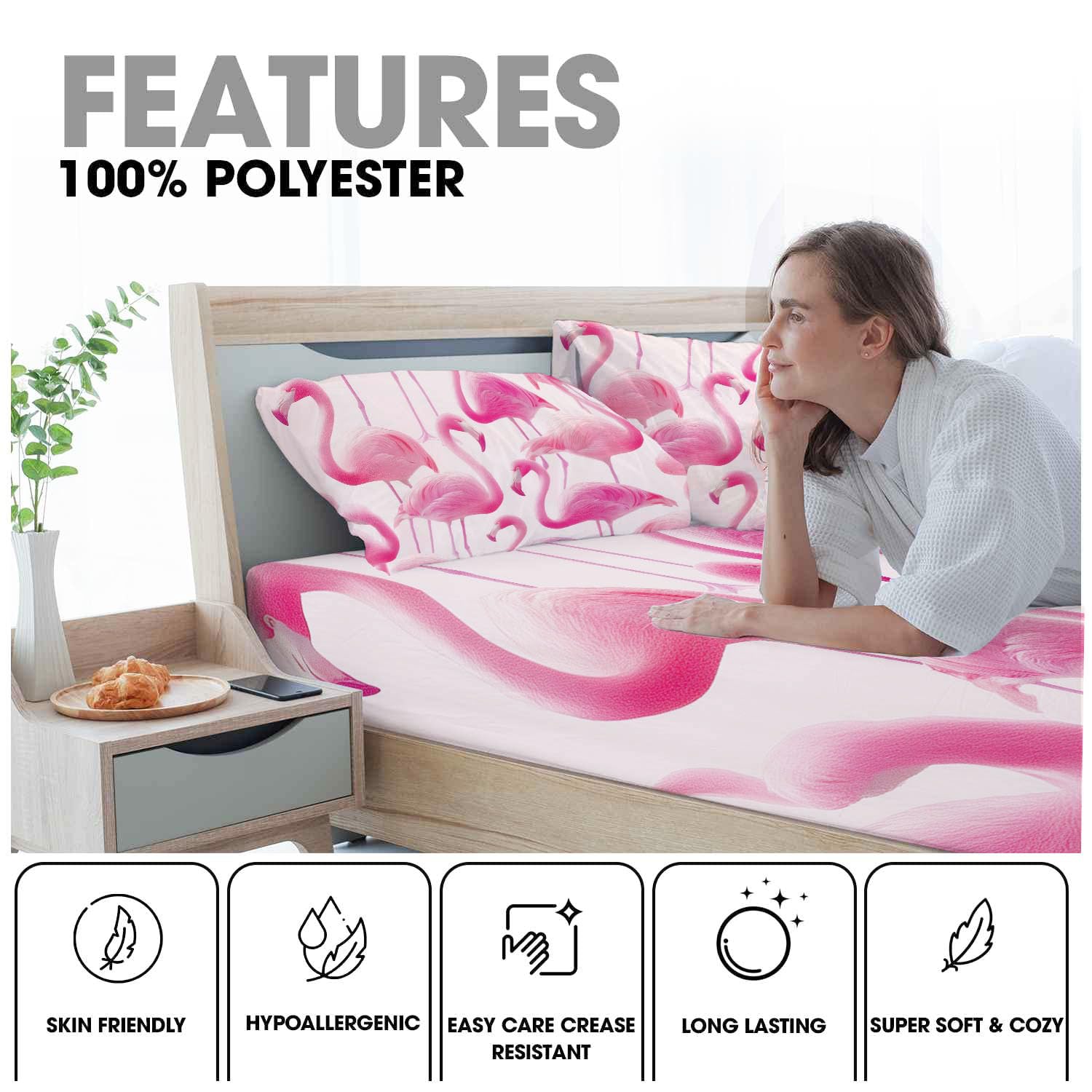 Drap Housse 180X200Cm Bonnet 30 Cm - Flamant Rose Aquarelle Animal Fantastique De Lit 3 Personnes Doux Confortable en Microfibre - Lot De 1 Draps Housses Rose Blush avec 2 Taie d'oreiller