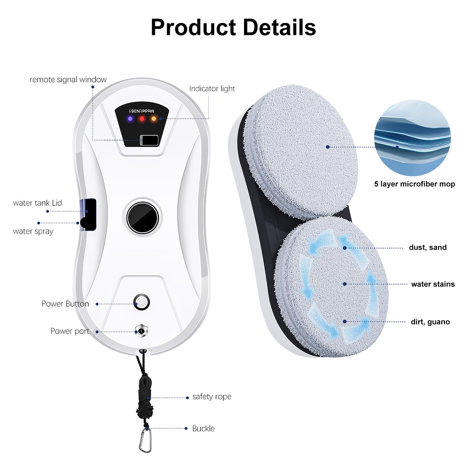 Kouamor Robot Nettoyeur De Vitres Intelligent - 5600 Pa, Fonction De