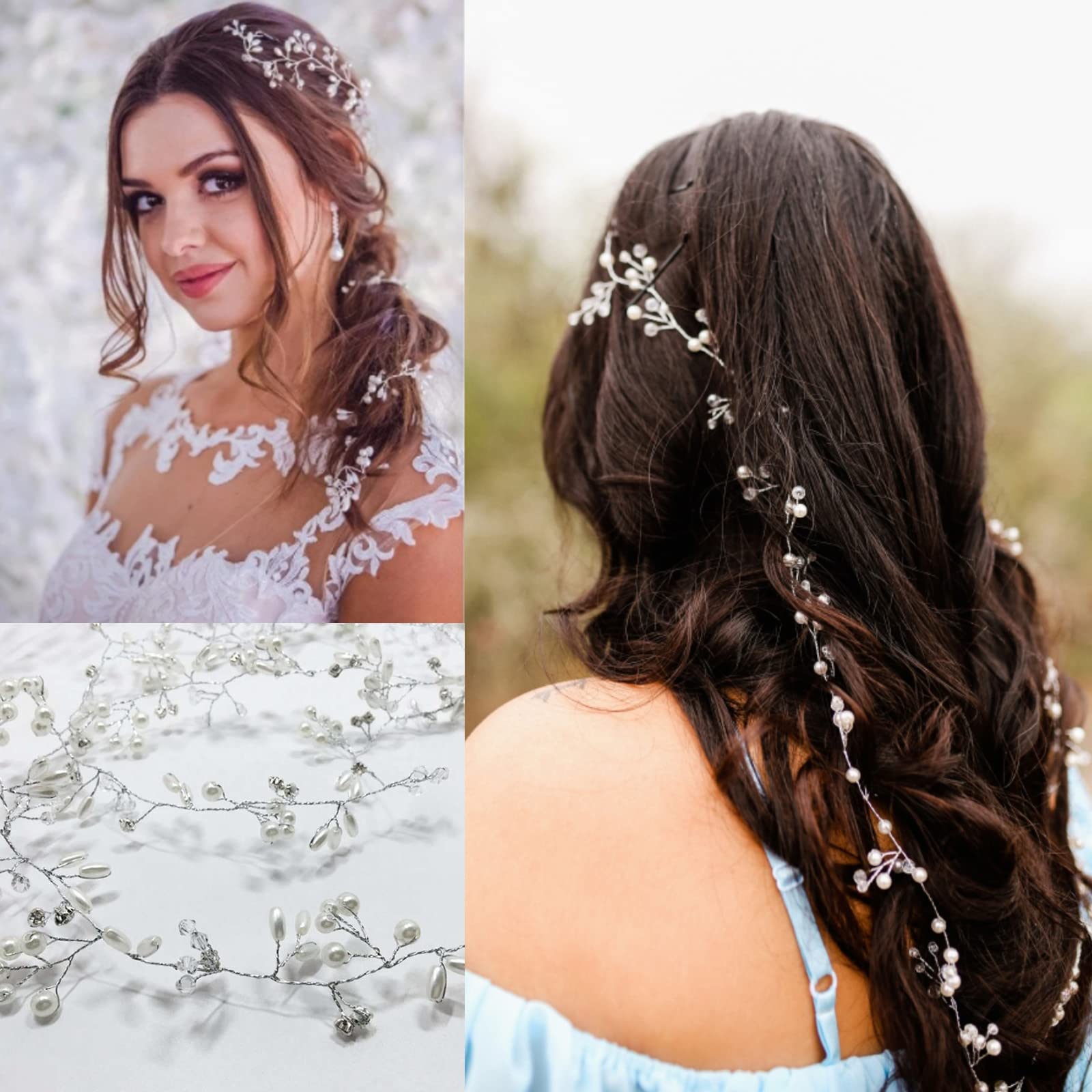 Wedding Hair Accessories for Women,Wedding Hair Vine Bride Headband, Pearl Headband for Bridesmaid Flowergirls (100 cm Silver) (100 cm Silver) (100 cm Silver) - Image 3