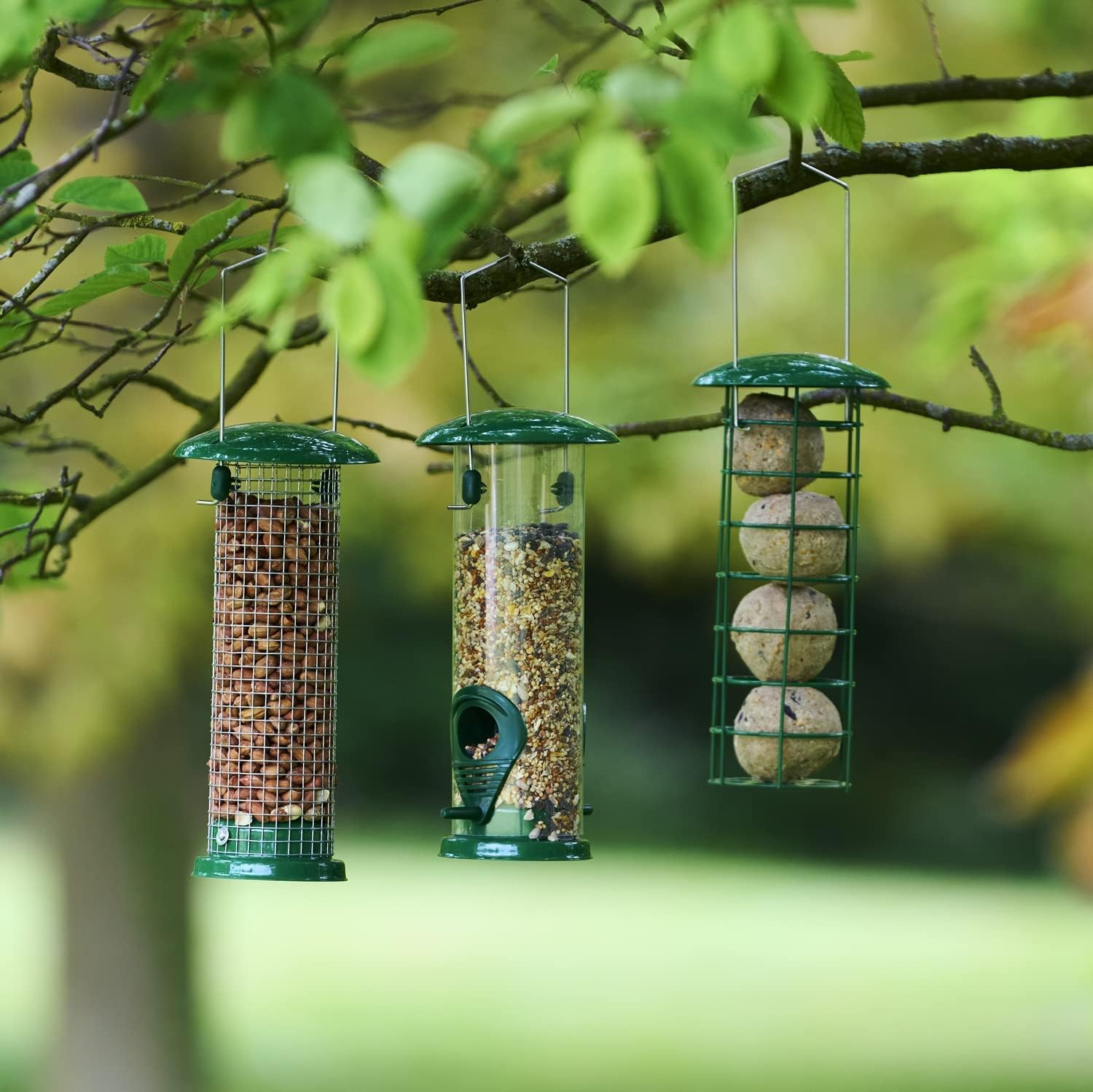 MAKINGTEC 3Pack Metal Bird Feeder, Squirrel-Proof Hanging Bird Feeder Station for Garden, Backyard, Lawn Set of Tube, Dense Mesh, Coarse Mesh Wild Bird Feeders for Nuts, Seeds, Fat Balls
