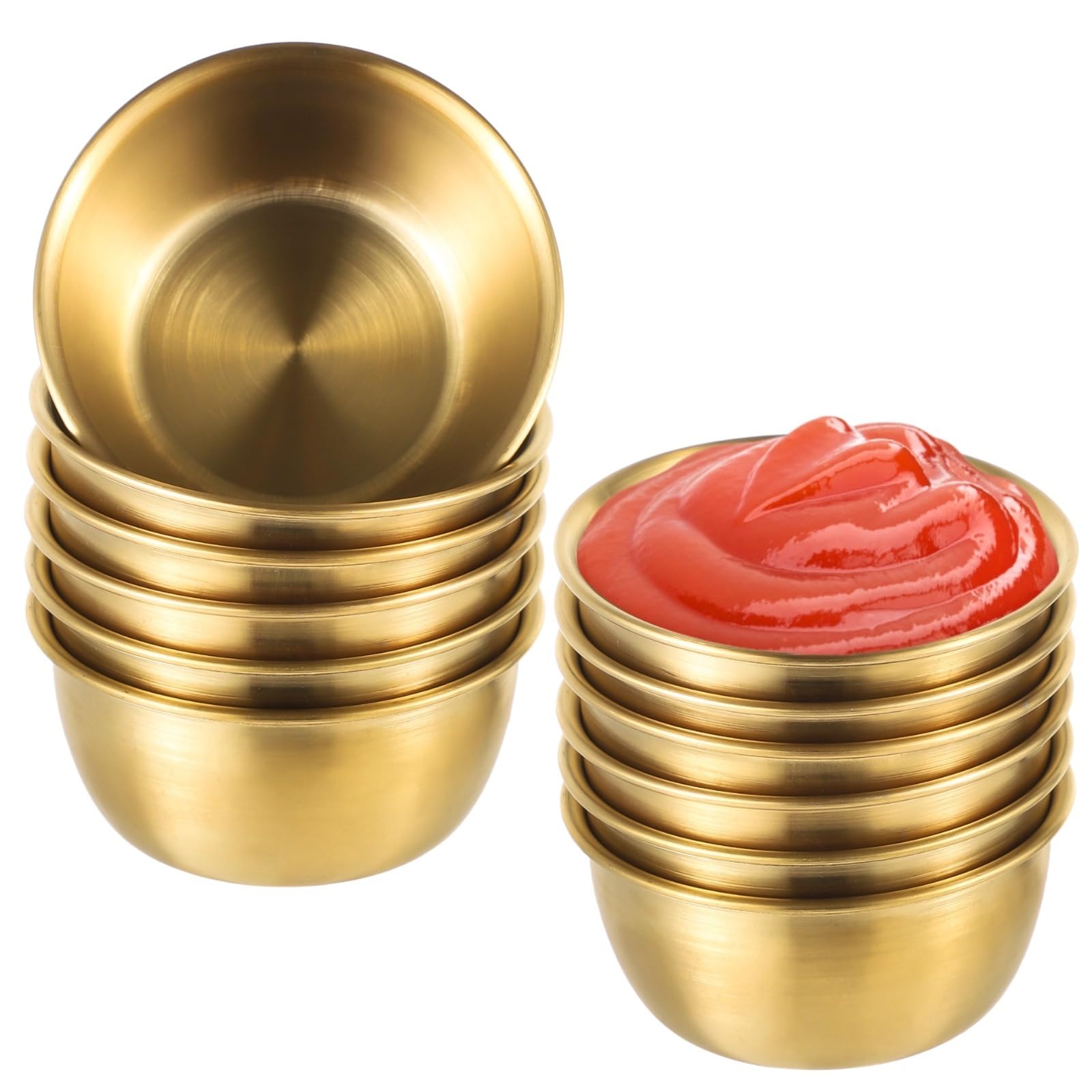 Calolin 12 Pcs Sauce Dipping Bowls, Stainless Steel Sauce Dishes, Round sauce dip bowls, Mini Sauce Cups, Prep Appetizer Plates, Individual Condiment Cups, Small Saucers