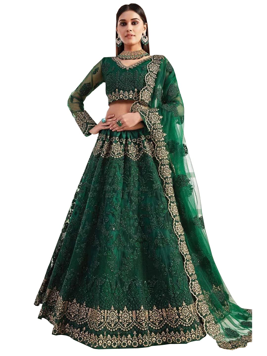 Monrav Lehenga Choli (RG01_Green_Free Size), Rot, Einheitsgröße