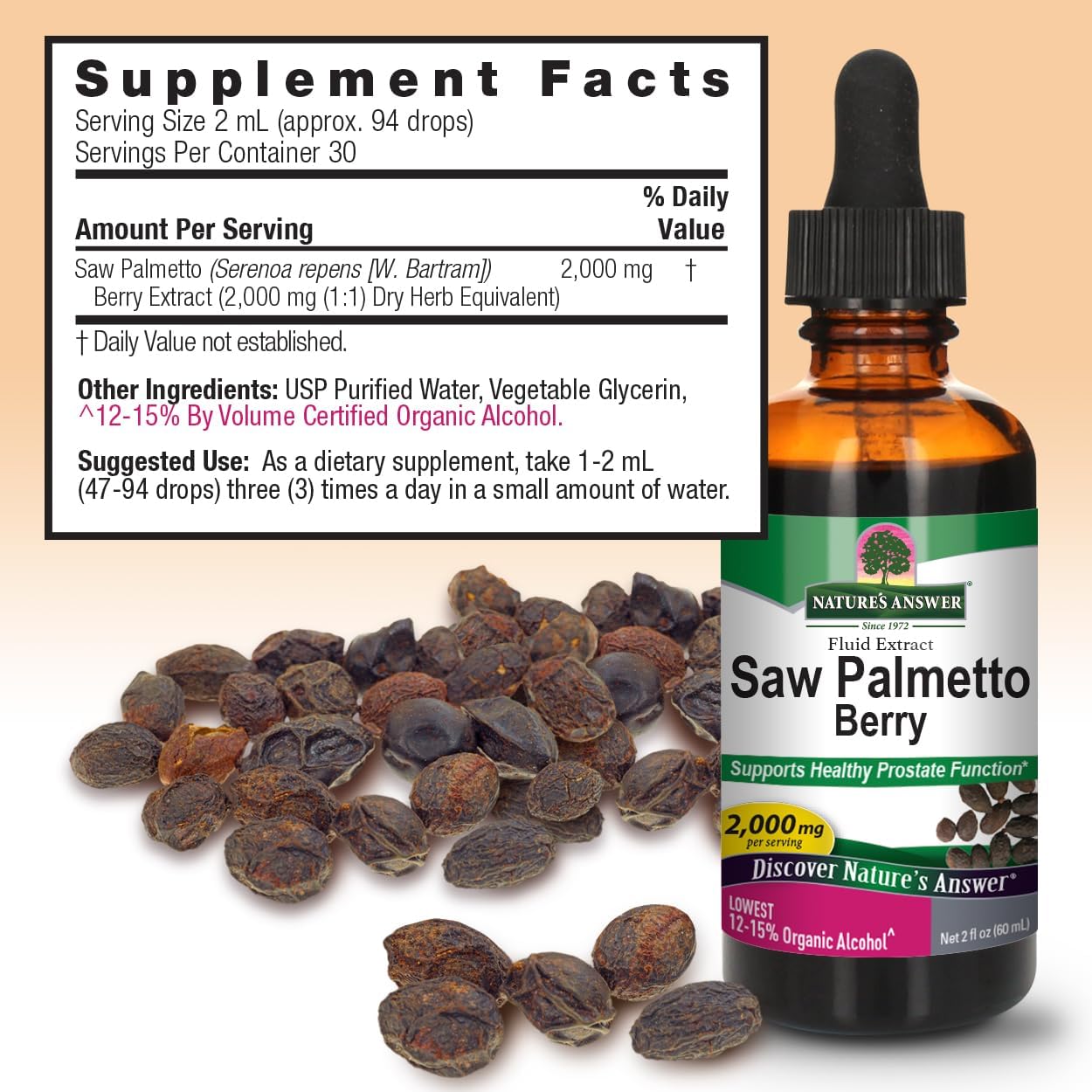 Natures' Answer Saw Palmetto Berry with Organic Alcohol, 2-Fluid Ounces (Packaging May Vary)