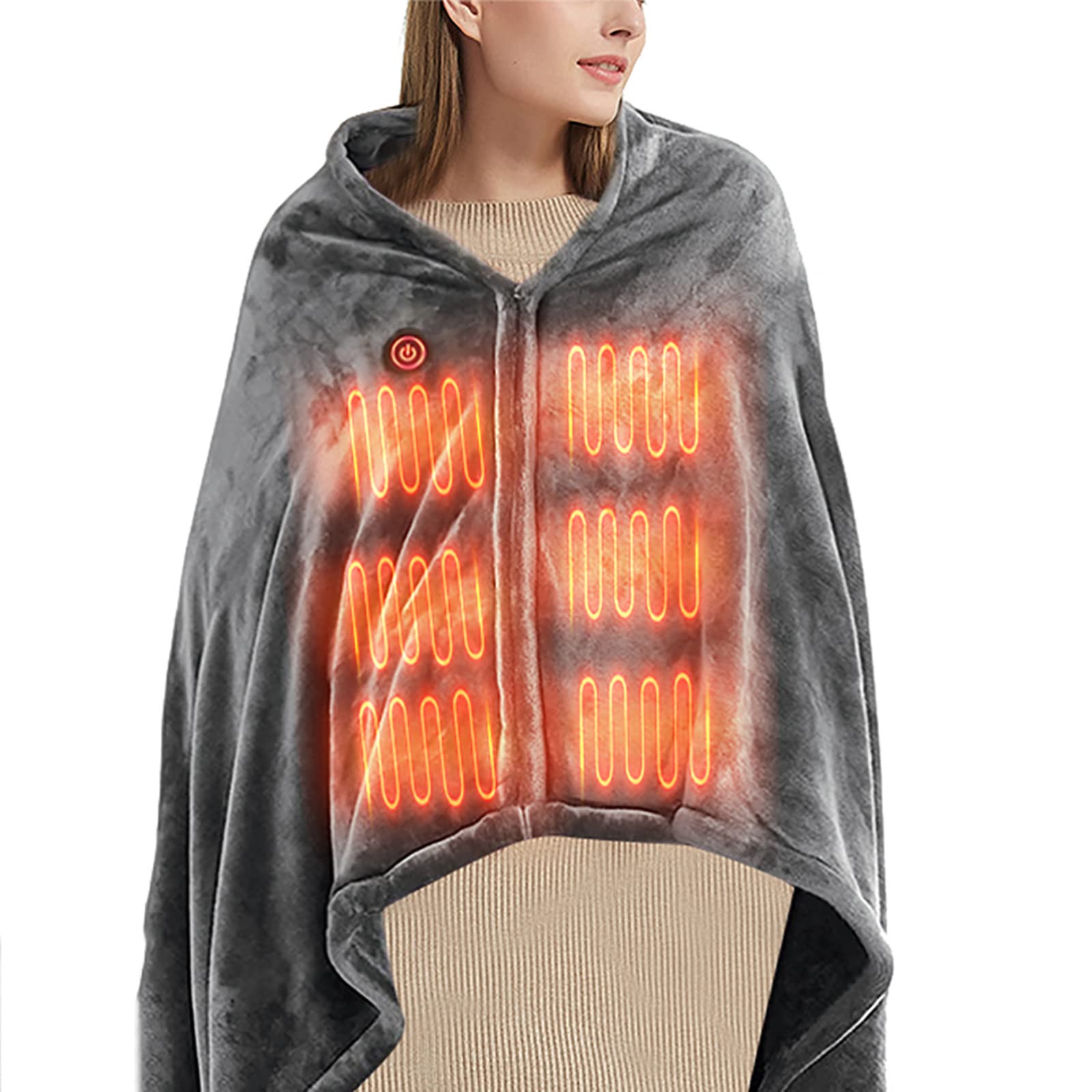 Coperta Riscaldata con Scialle USB, Coperta Elettrica con Scialle in Peluche con 3 Impostazioni di Riscaldamento, Coperta Termica Indossabile per Campeggio in Auto, Ufficio