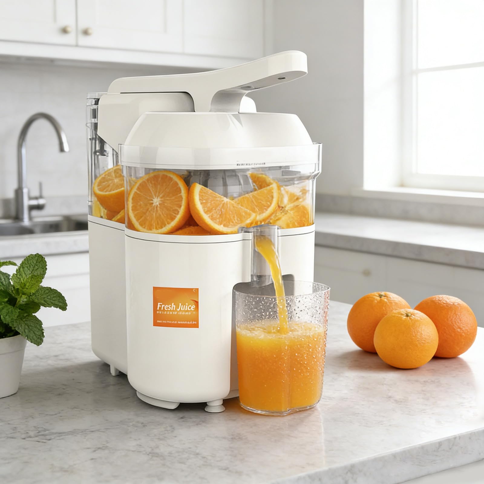 Exprimidor de naranjas de cabeza de alta eficiencia con separación automática de pulpa y alimentación USB para exprimidor rápido de desayuno