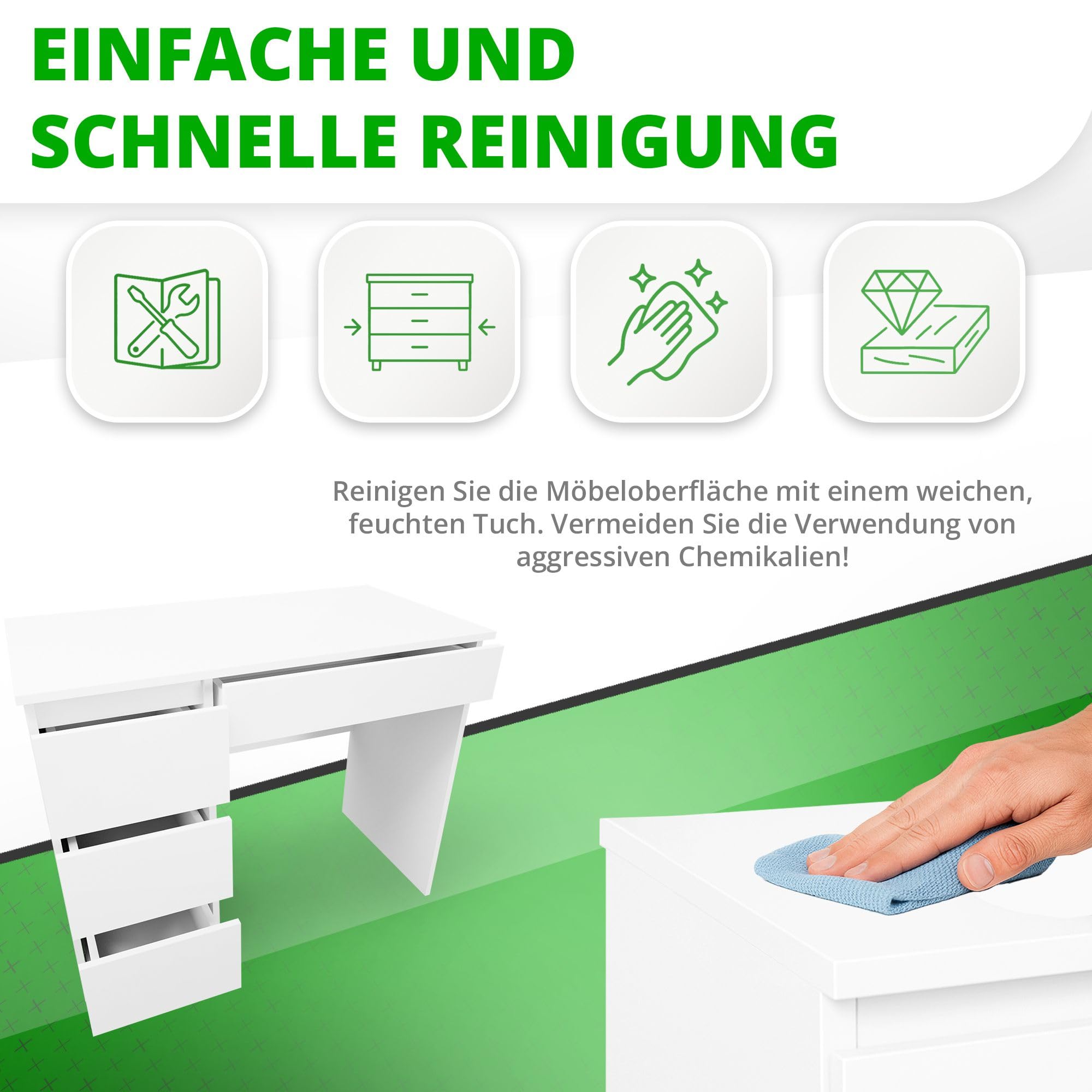 CDF Schreibtisch Kinderschreibtisch mit Schubladen Arbeitstisch Bürotisch Computertisch für Kinder Jugend - PC Tisch für Arbeitsplatz Homeoffice - Schminktisch ohne Spiegel für Schlafzimmer – Weiß