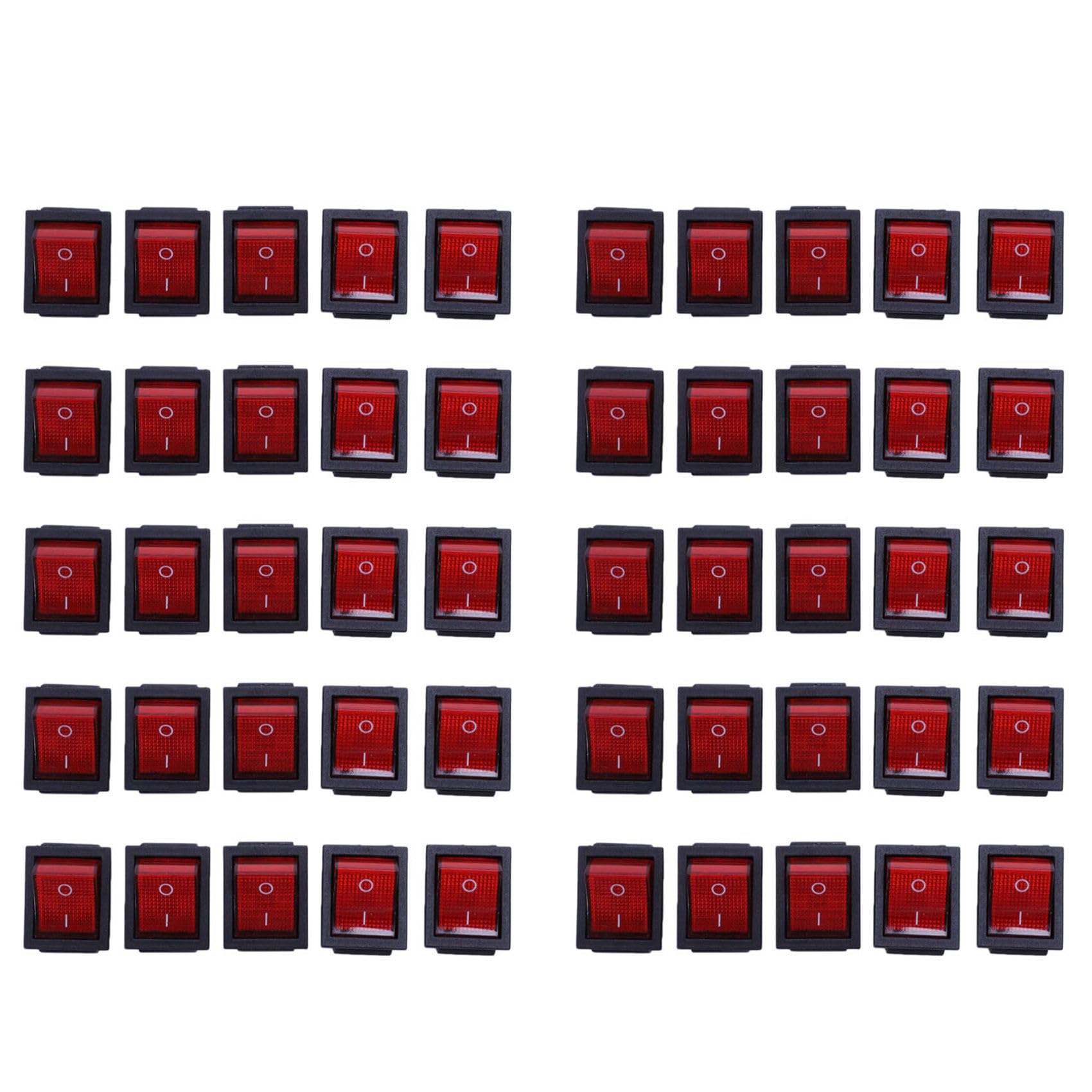 Jnchdghwa 50 X Red Illuminated Light On/Off DPST Boat Rocker Switch 16A/250V 20A/125V AC