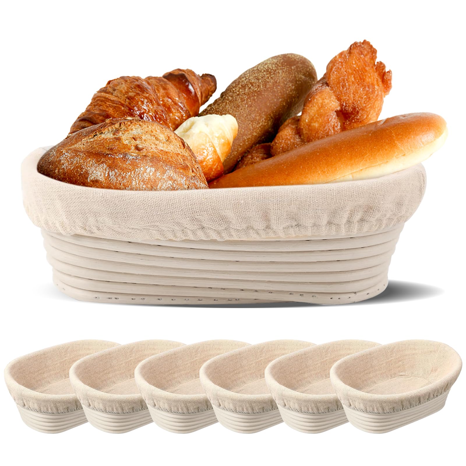 10 inch Oval Banneton Bread Proofing Basket Set of 6 with Liner Sourdough Starter Kit Sourdough Bread Baking Supplies Banneton Basket Gifts
