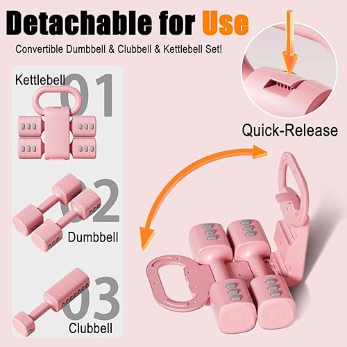Miniatura 2 de Juego de 2 mancuernas ajustables 4 en 1 para mujer, con ajuste rápido, cada juego de pesas de mano de 2 libras, 3 libras, 4 libras y 5 libras para