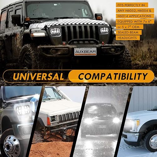 Miniatura 7 de Auxbeam Faro LED de 5 x 7 de haz alto y bajo, 85 W, 7 x 6 pulgadas, con ojos en ángulo DRL, faro LED rectangular H6054 apto para Jeep Wrangler