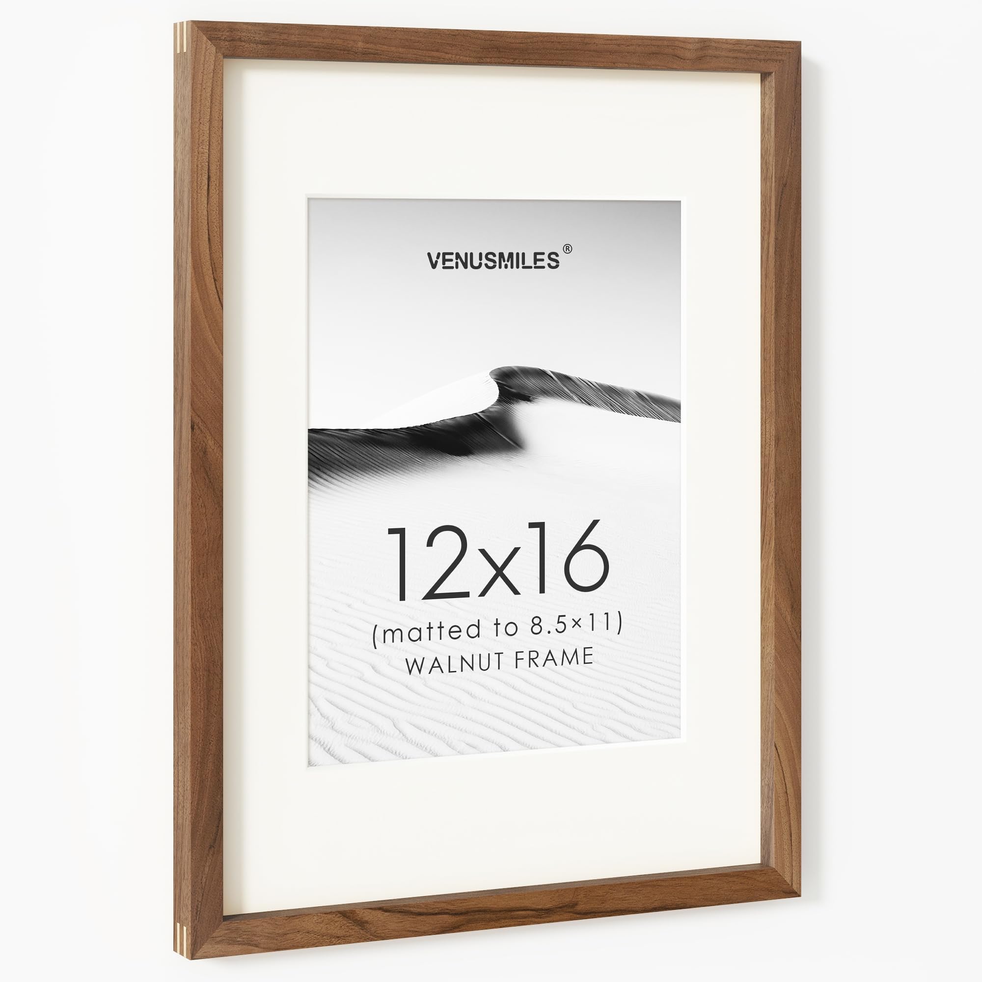 12x16 Picture Frame, USA-Sourced Natural Walnut Wood Photo Collage Frame with HD Tempered Glass, Modern Simple 12 x 16 Wooden Frame Matted to 8.5x11,