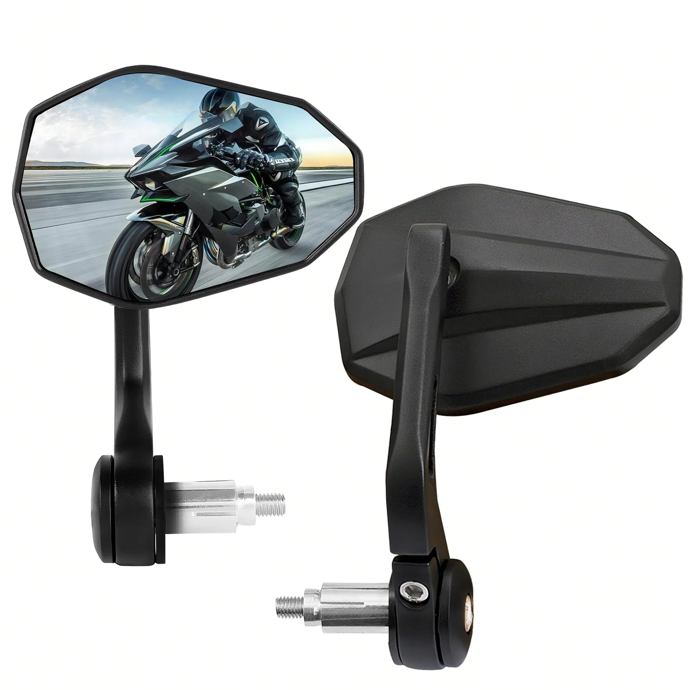 Lenkerendenspiegel Motorrad E-geprüft Universal, 360°Drehbar Motorrad Rückspiegel 7/8" 22mm Lenkerspiegel Kompatibal mit den meisten Motorrädern, E-Bikes, Scootern, ATVs und UTVs