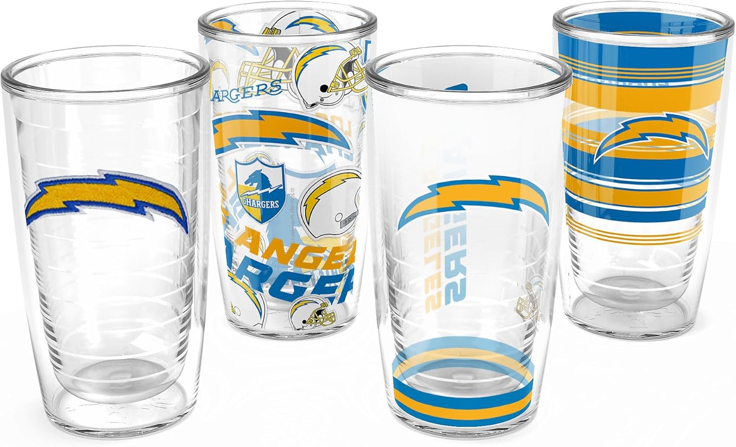 Tervis Classic Tritan 16oz Classic Tumbler, Set of 4 | NFL® Los Angeles Chargers - Assorted | Made in America, BPA/PFAS Free, Keeps Drinks Hot or Cold