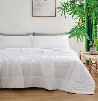Zaizaihome Natural Cooling Bamboo Viscose Comforter Set King Size 3 Pieces, Soft Breathable Moisture-Wicking Quilt with Matching Pillowcases, Perfect for Hot Sleepers & Night Sweats White