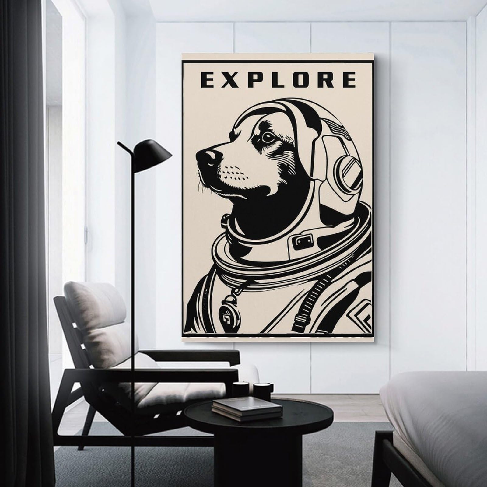 Junmoney Laika Explorer Canvas Wall Decor 20x30inch(50x75cm), for Corridors, Hallways Or Apartment Entries, A Stylish Accent for Home Entrances