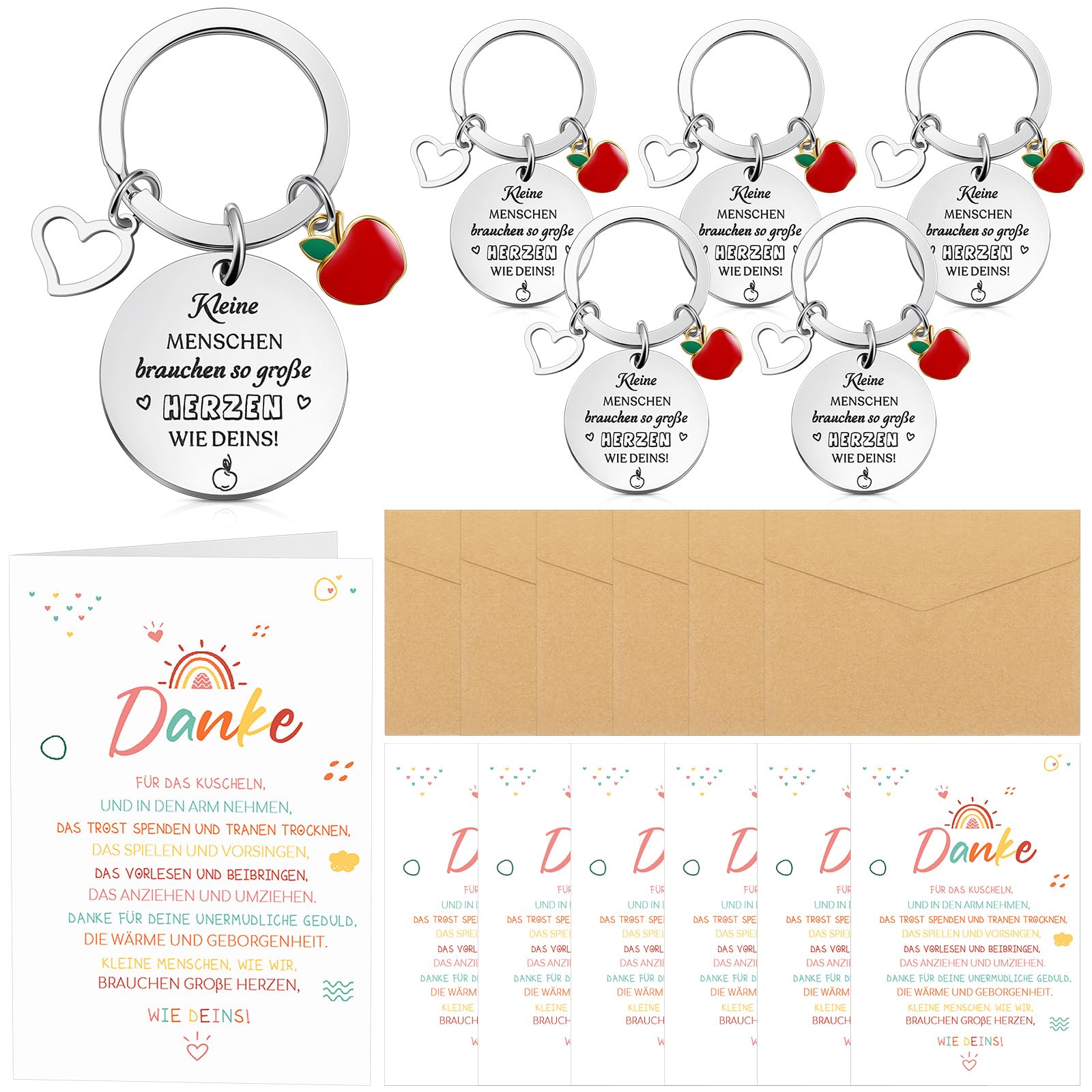 12 Set Regalo Di Ringraziamento Per Insegnanti – Portachiavi Ape Con Biglietti Arcobaleno E Buste Kraft – Ideale Per Maestre E Educatrici