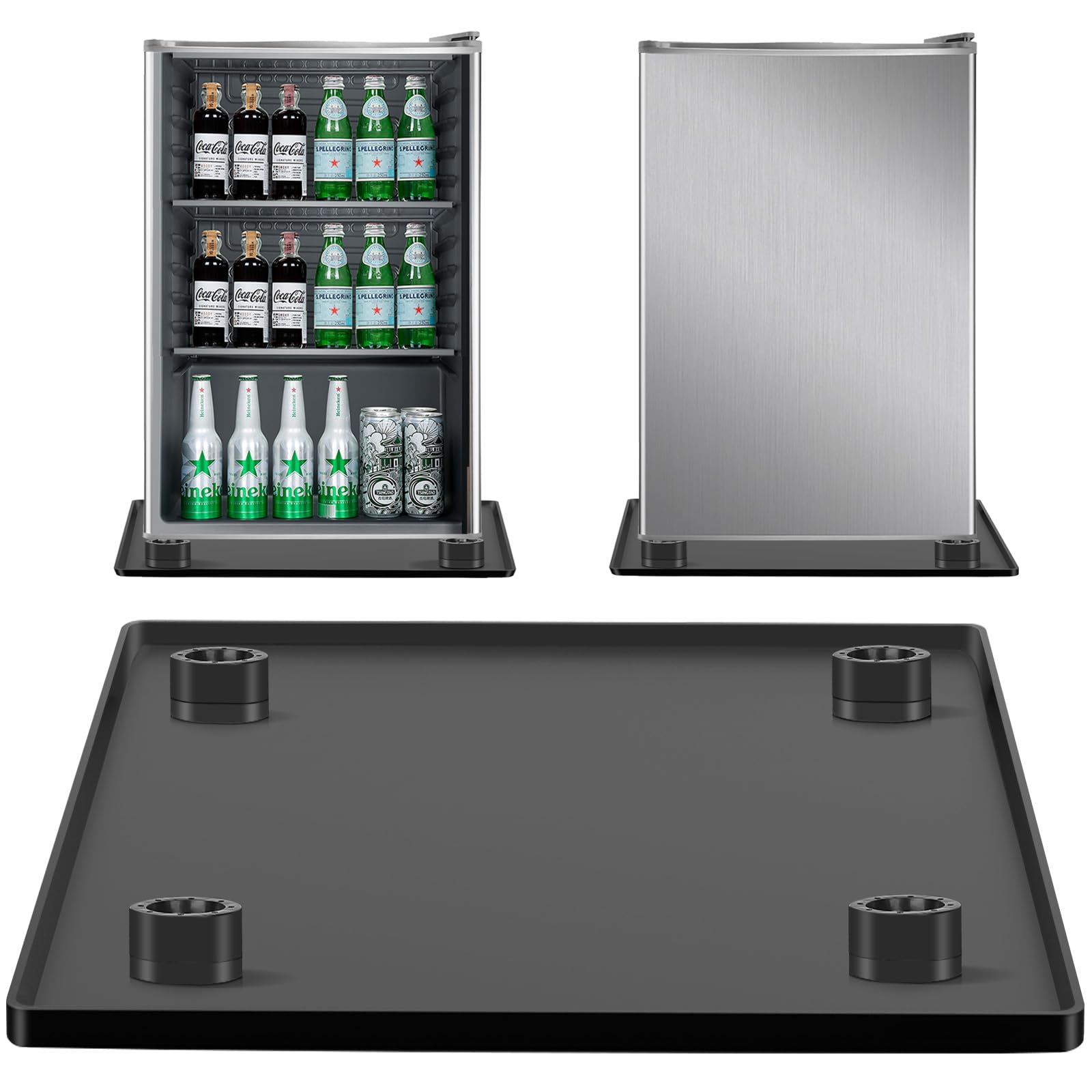 Mini Fridge Silicone Mat with 4 Sturdy Base Raisers, 24''x 24'' Drain Pan, Suitable for Fridge, Washing Machine, Dryer, Wine Cabinet.