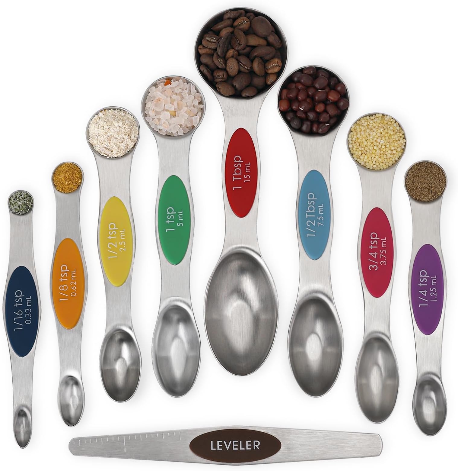 Magnetic Measuring Spoons Set Stainless Steel Dual Sided Stackable Teaspoon Tablespoon Nesting Measuring Spoon for Measuring Dry and Liquid Ingredients Color