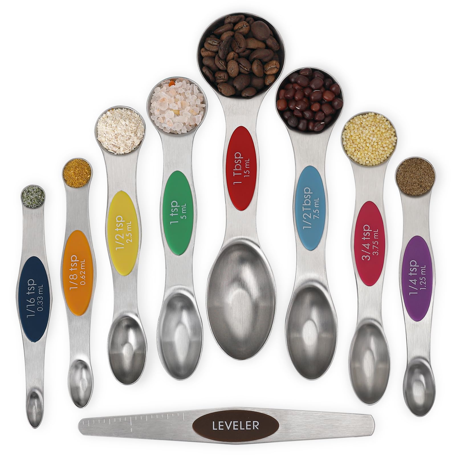 Magnetic Measuring Spoons Set Stainless Steel Dual Sided Stackable Teaspoon Tablespoon Nesting Measuring Spoon for Measuring Dry and Liquid Ingredients Color