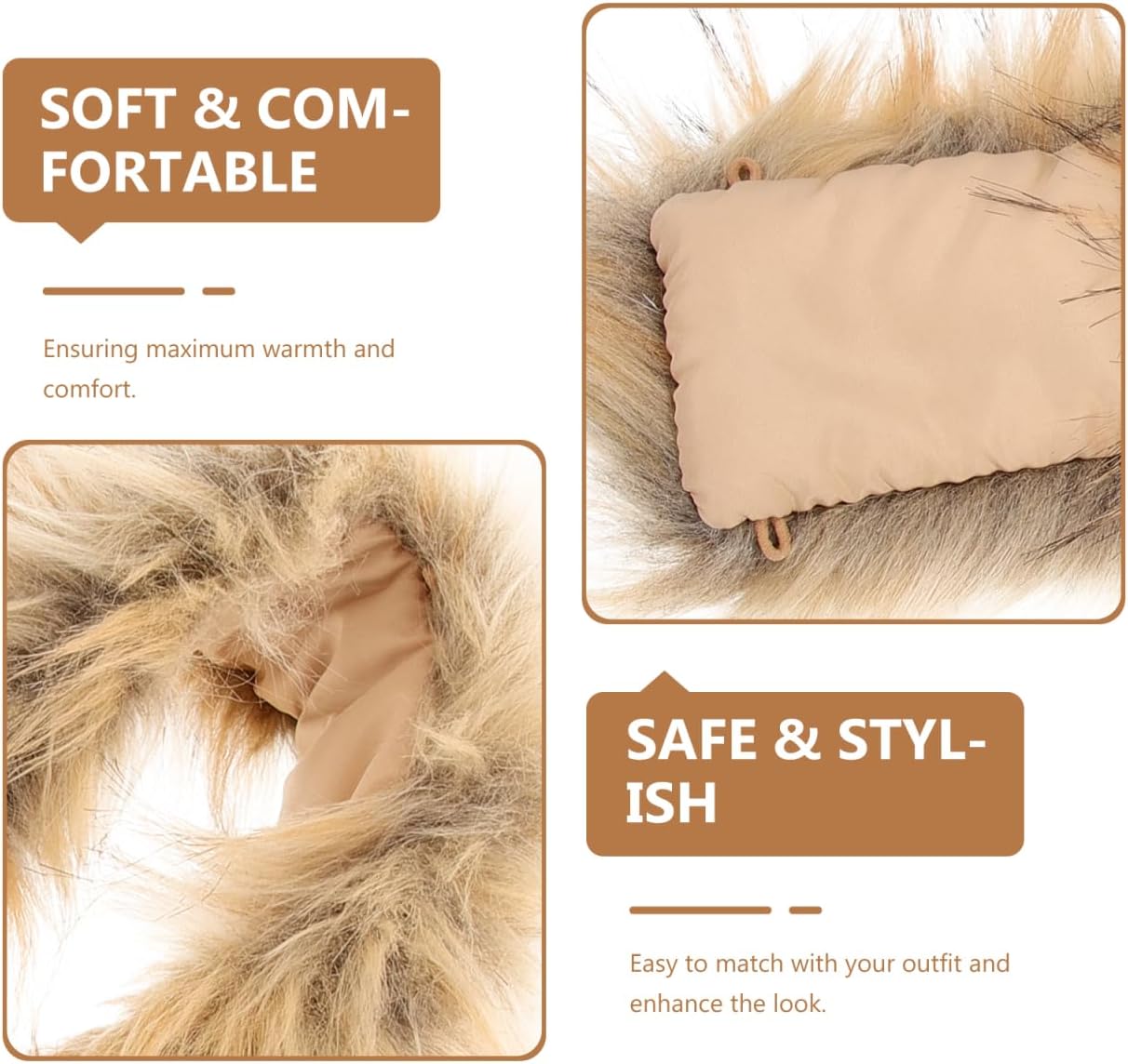 GALPADA Faux Fur Hood Trim Replacement Detachable For Coats Neck Warmer Brown - Image 9
