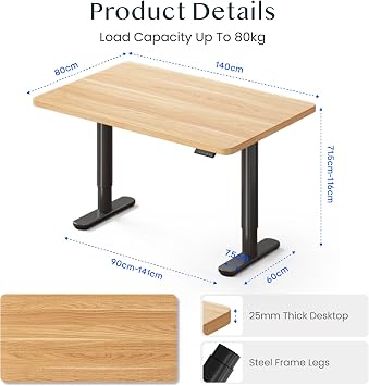 FLEXISPOT Electric Standing Desk One Piece Desktop CylineX 140x80, Height Adjustable Sit Stand Up with Memory Smart Panel, Black Frame and Maple Top