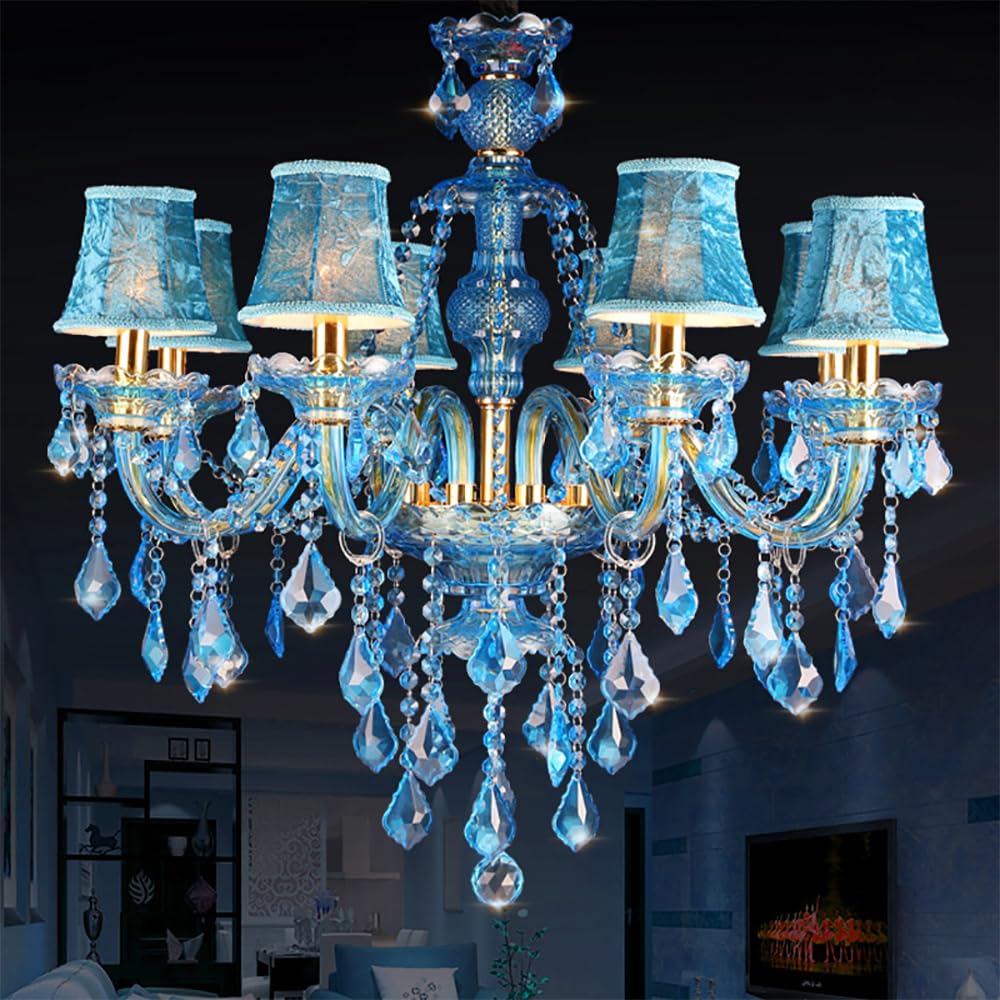 PCXEHUYP European Candle Crystal Pendent Lamp Luxury Living Room Restaurant Villa Hotel Staircase Duplex Building Chandelier (C 8 Lights+lampshades)