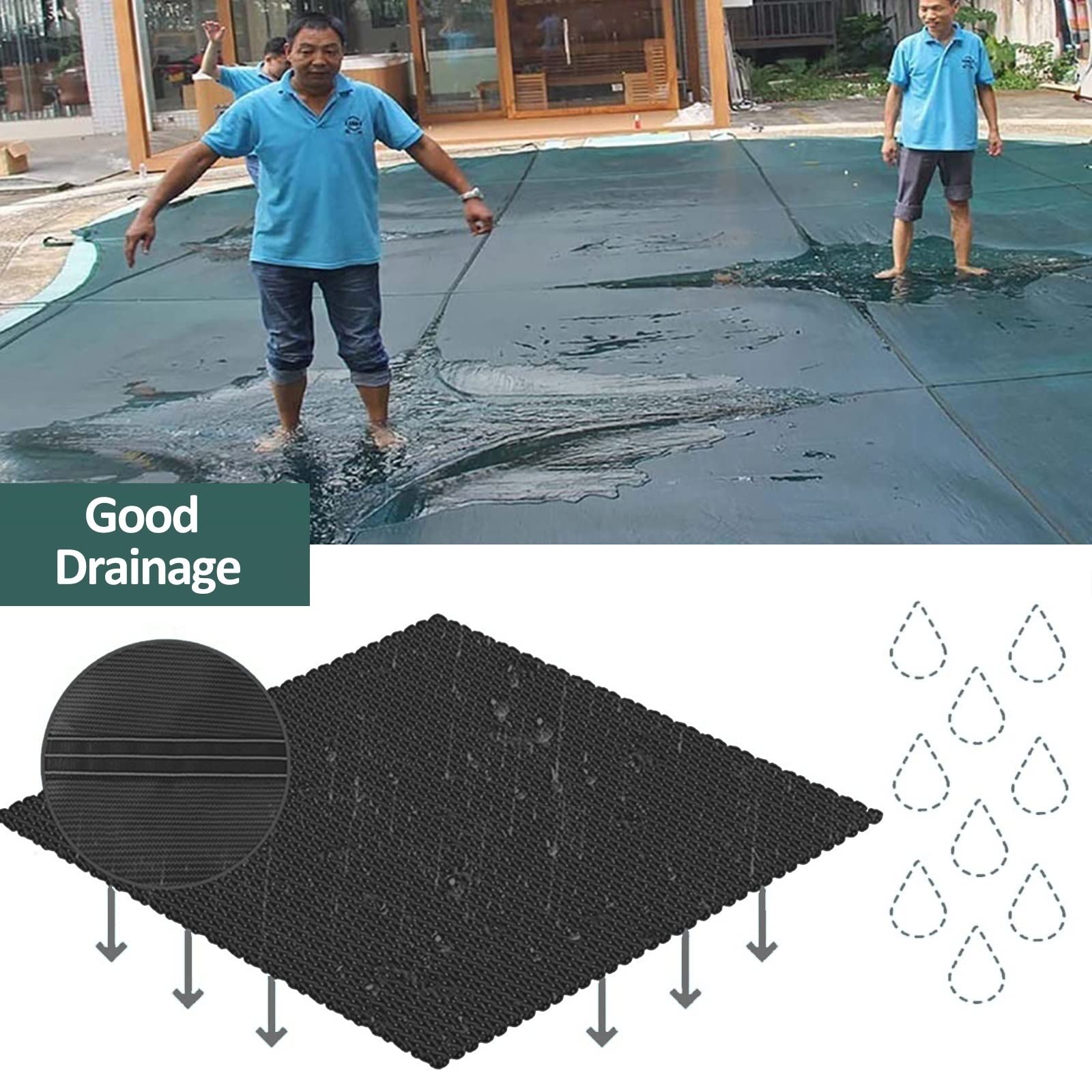 Copertura invernale per piscina Inground con kit di fissaggio, copertura di sicurezza riutilizzabile durevole con gradino centrale per terrazza e cortile