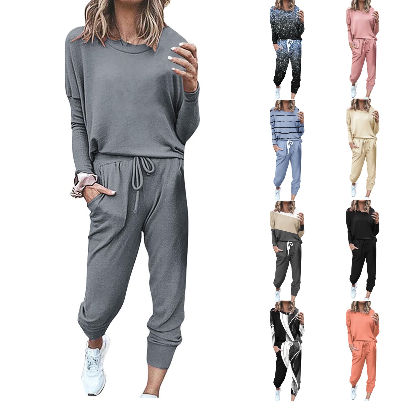 Fall Outfits for Women 2025 2 Piece Sweatsuits Long Sleeve and Pants Jogger Sets Loose Fit Tracksuit with