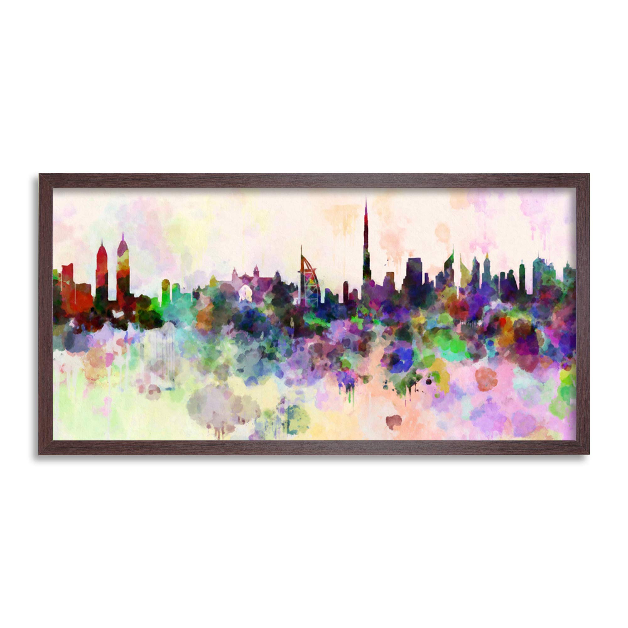 Wee Blue Coo Dubai Skyline Paint Splash Cityscape Long Panel Framed Wall Art Print