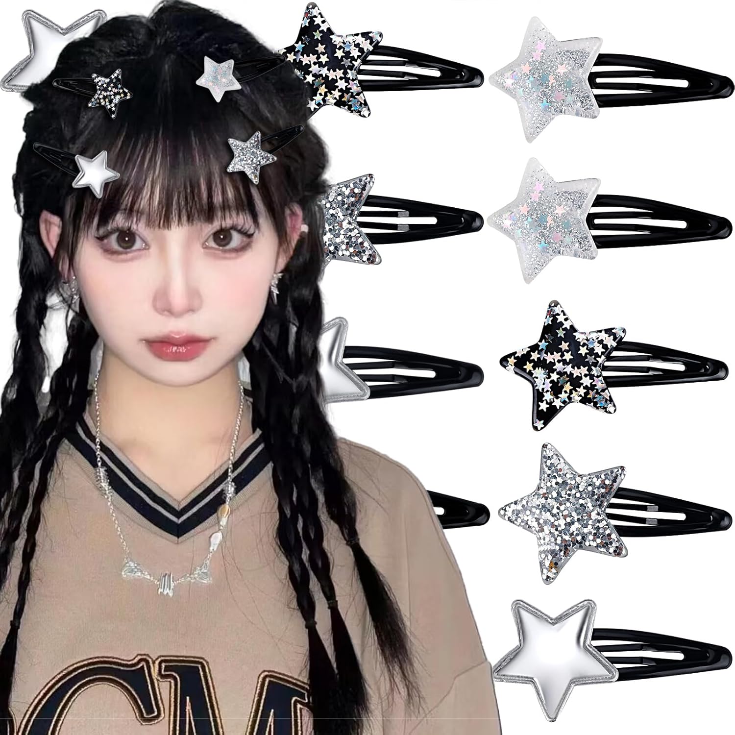 10PCS Star Hair Clips Y2K Black Y2K Hair Accessories for