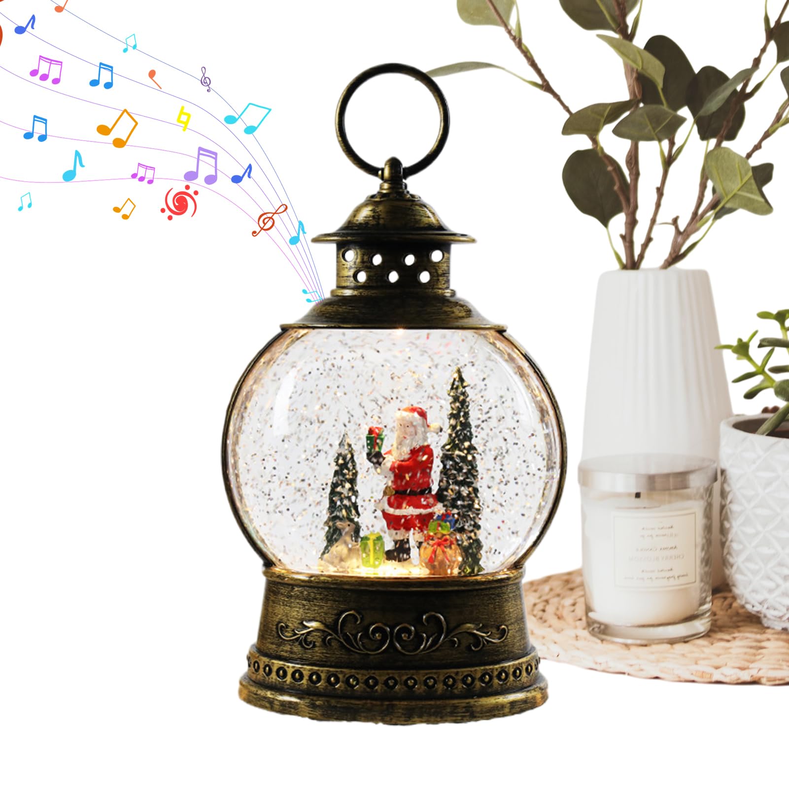 Globo di Neve Musicale Natalizio Decorazione per le Feste a Batteria e USB | Carillon Musicale con di Neve per le Feste Decorazione Natalizia Interni Esterni Feste Famiglia Camera Soggiorno Camine