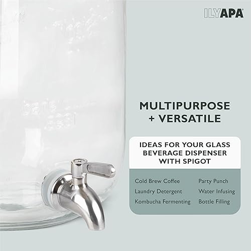 Miniatura 7 de Ilyapa Dispensador de bebidas de vidrio al aire libre con espita de acero inoxidable  Dispensador de bebidas de 2 galones para limonada, té, agua