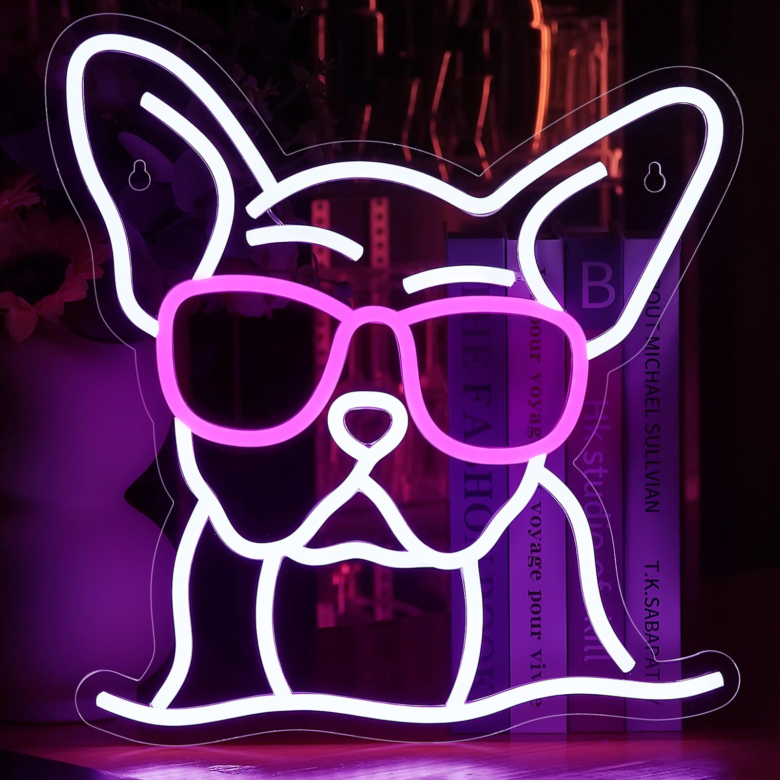 Dog Neon Sign,Sunglasses French Bulldog Neon Signs for Wall Decor Led Cool Puppy Neon Light Signs Anime Light Up Signs for Bedroom Home Pet Shop Kid Room Game Room Decor,13.2x13.8 inch