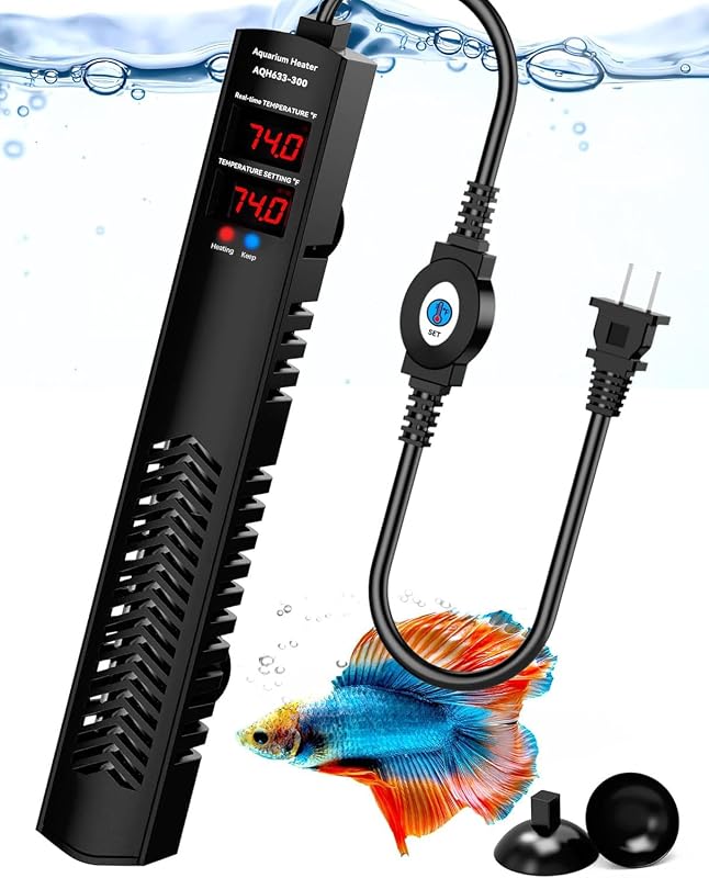300W Aquarium Heater for 40-75 Gallon Fish Tanks, Submersible Heater | Accurate Temperature Control, Overheat Protection, Auto Shut-Off, Fast Heating for Freshwater and Saltwater Aquariums