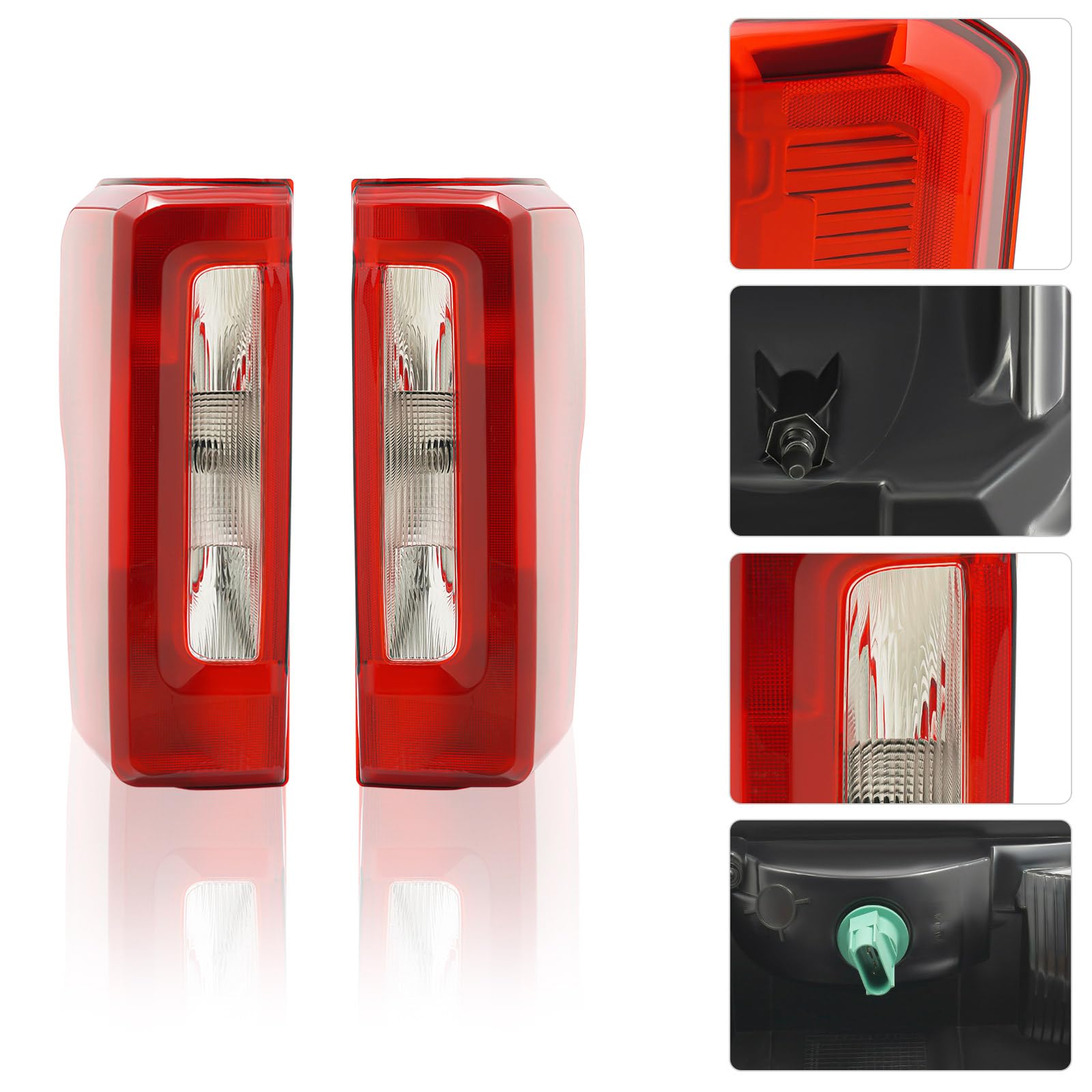 XIJIE - For 2023-2024 Ford F250 F350 SUPER DUTY w/o Blind Spot Models Halogen Left+Right Tail Lights Assembly Driver's Left and Passenger's Right Side Red Clear Lens (LH+RH)