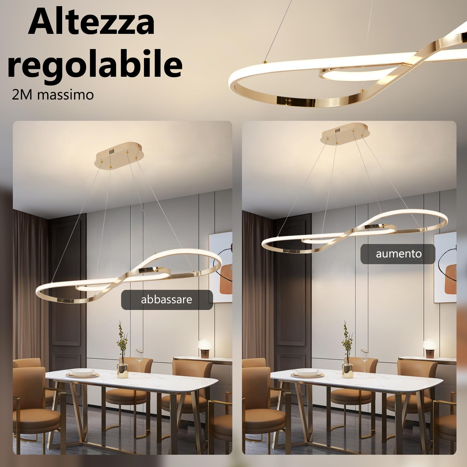 Lampadario Led Sospensione, Lampadario Moderno, 57W, Lampadario Sala da Pranzo, Dimmerabili, Regolabile in Altezza, per Sala Da Pranzo,Cucina (oro)