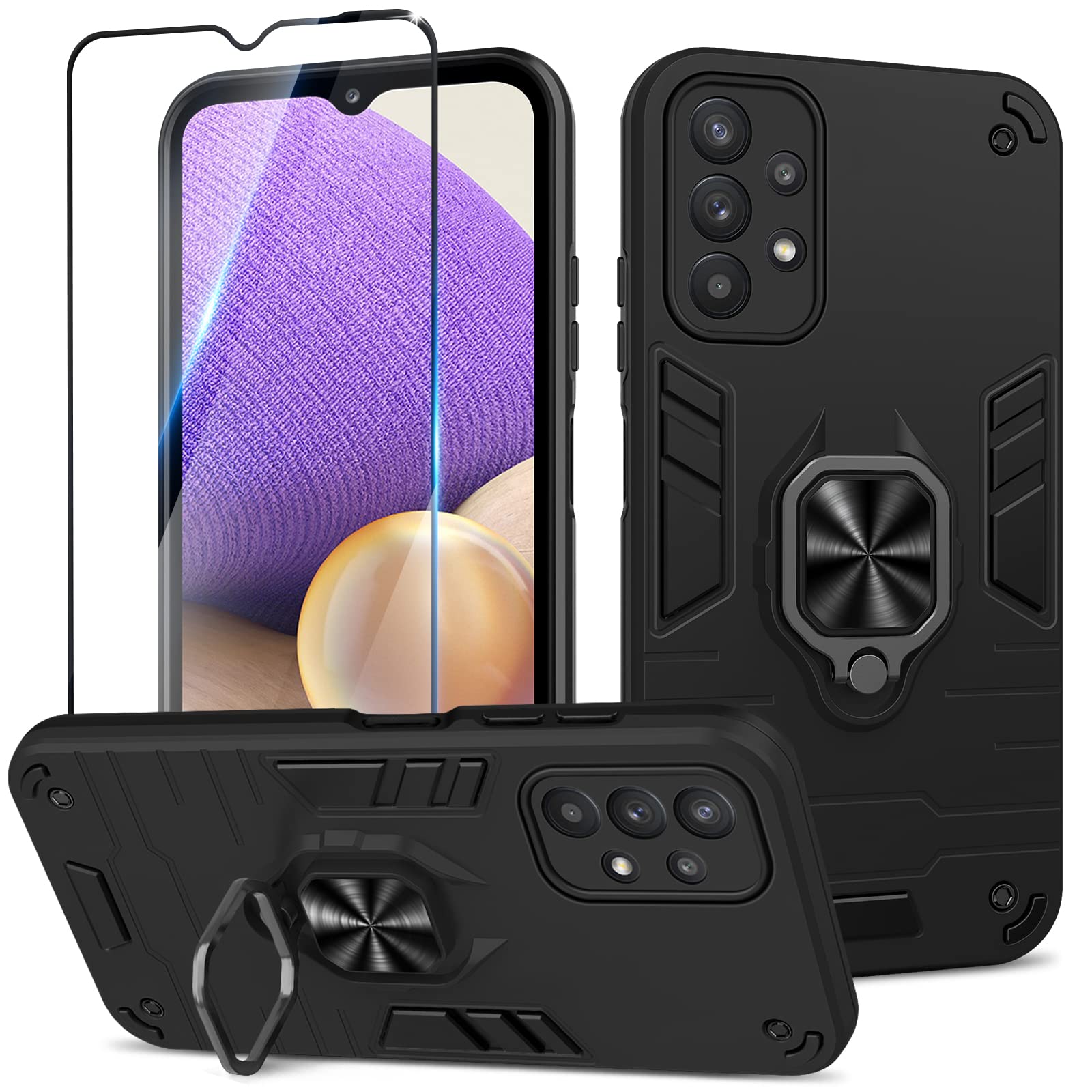 Funda para Samsung Galaxy A13 4G con Cristal Templado Protector Pantalla, Carcasa Antigolpes con Soporte anular metálico, Case Protectora de Grado Militar, Negro — view 101