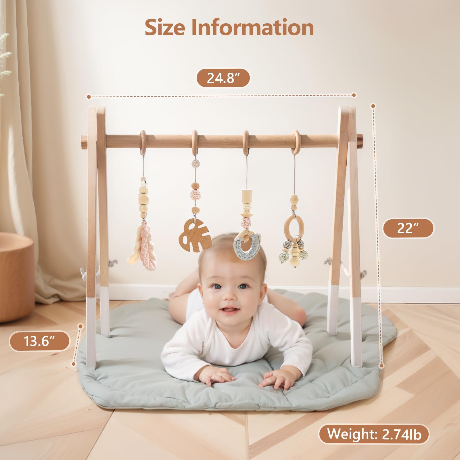Play Arch Baby Wood Baby Gym Wood Baby Play Arch Newborn Toy Play Arch Activity Centre Baby Pink Pendant Design Detachable Play Arch Babies Wood