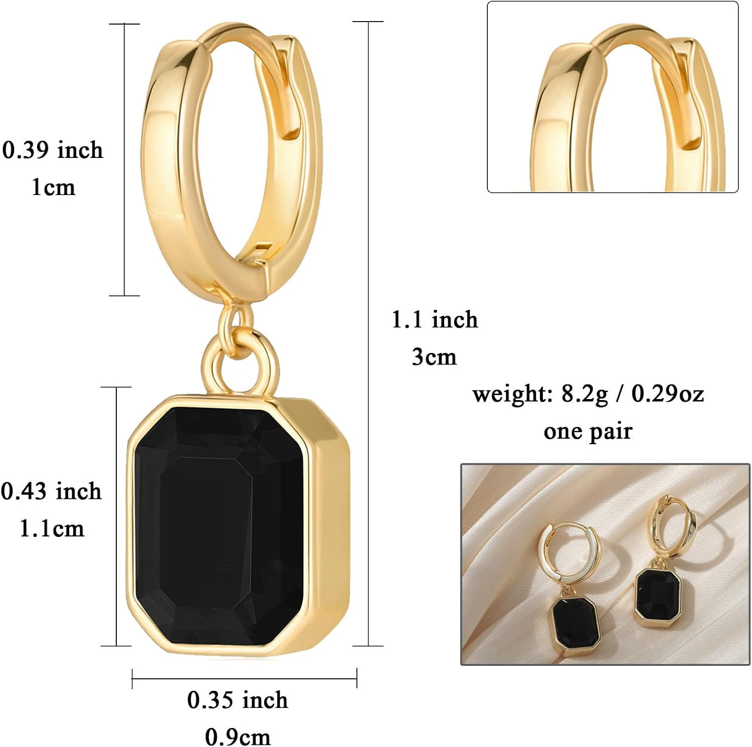 Birthstone Crystal Dangle Drop Earrings, 18K Gold Plated Huggie Hoop Hypoallergenic Earring Jewelry Gifts for Women - Image 2