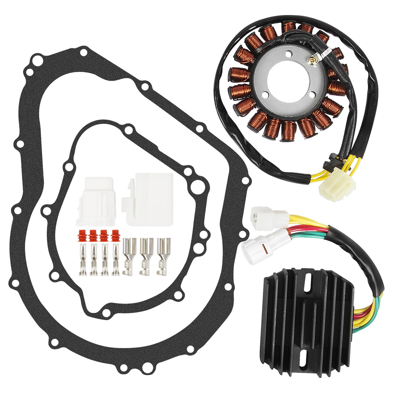 Stator Coil & Voltage Regulator Rectifier with Gasket Set Compatible with Suzuki GSXR 600 GSXR 750 (2006-2012), Charging System Rebuild Kit, Replaces 31401-01H00 32800-18H00