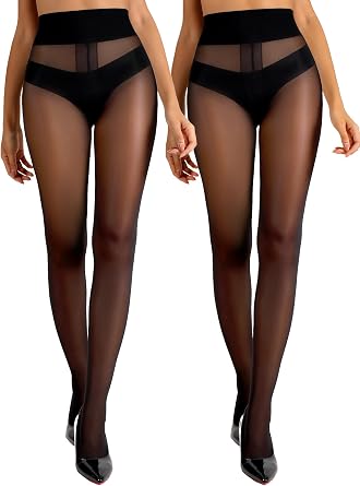 DancMolly Sheer Tights for Women High Waist Black T-Crotch Stockings, 2 Pairs