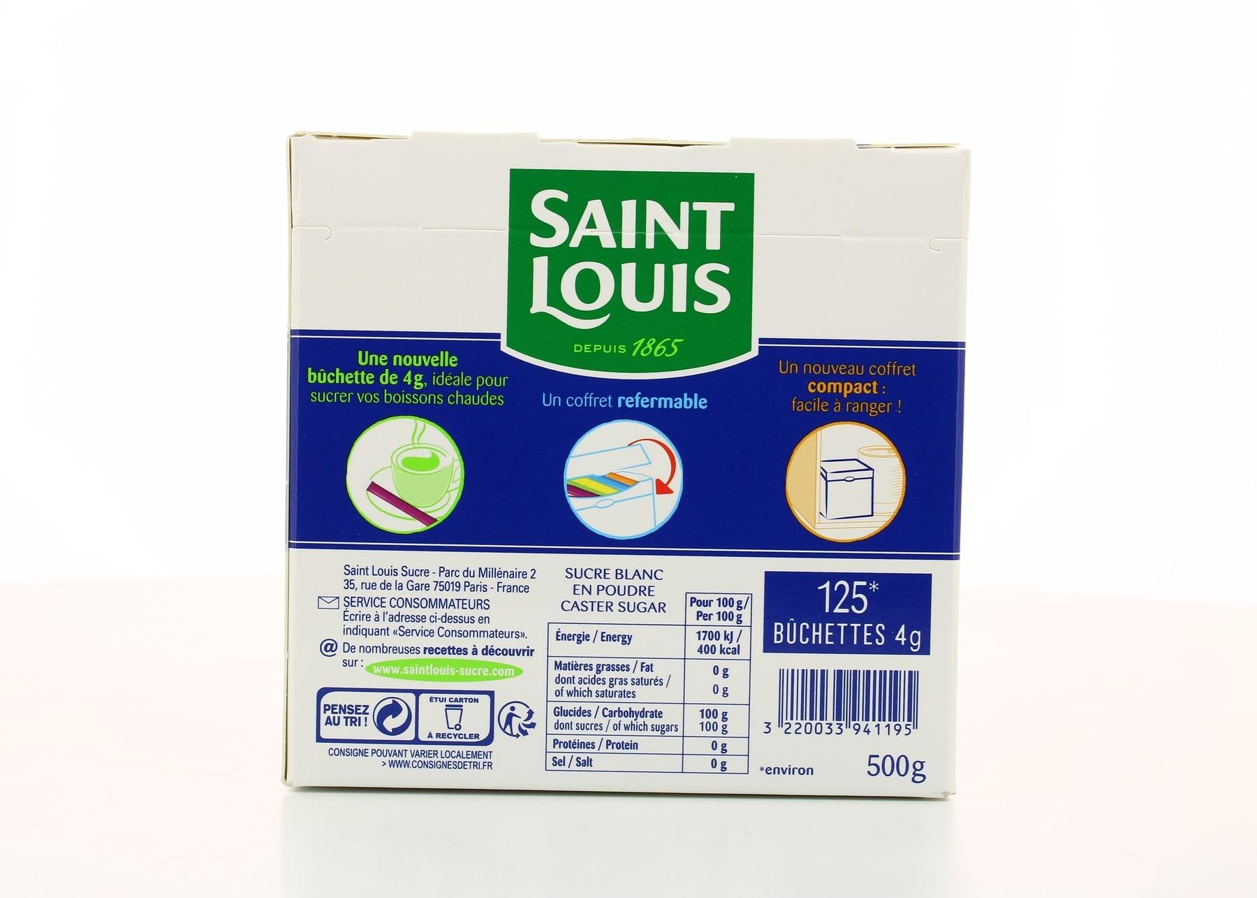 Bûchettes de sucre Saint Louis 4g x 125 - coffret de 500g - Lot De 2 - Vendu Par Lot - Offre Spéciale