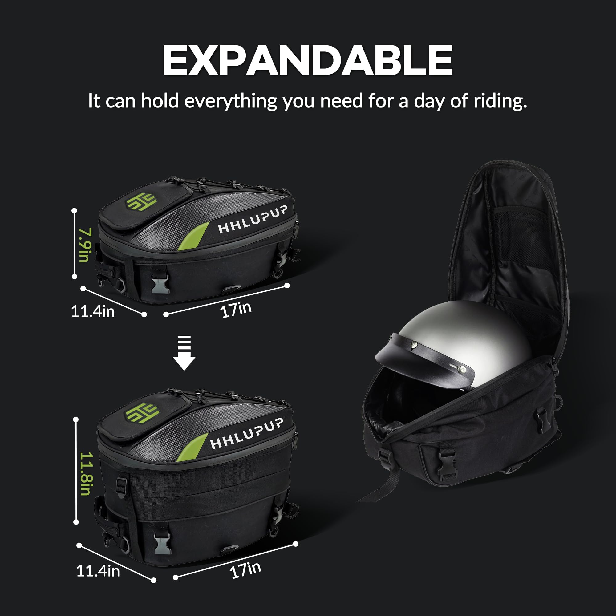 Borsa da sella per casco da moto, 38 l, impermeabile, per casco da moto, 25-38 l, grande capacità, doppio uso (verde)
