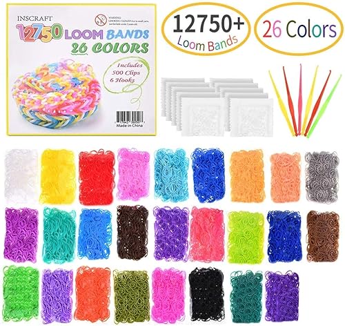 Miniatura 2 de Kit de recambio de bandas de goma de telar de 12750 piezas en 26 colores con 500 clips, 6 ganchos, kit de fabricación de pulseras de primera calidad