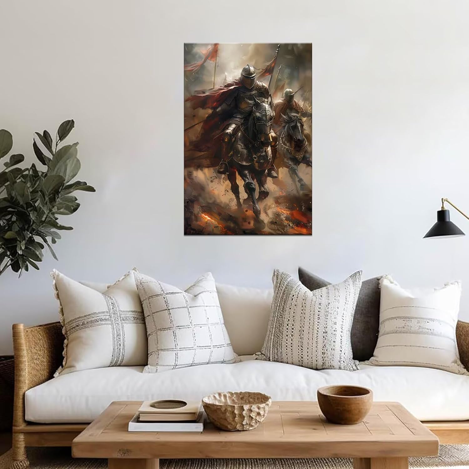 Knights Wall Art Warrior Templar Pictures Christian Religious Canvas Wall Decor Prints The Crusader Painting for Living Room Bedroom Office Decoration Framed