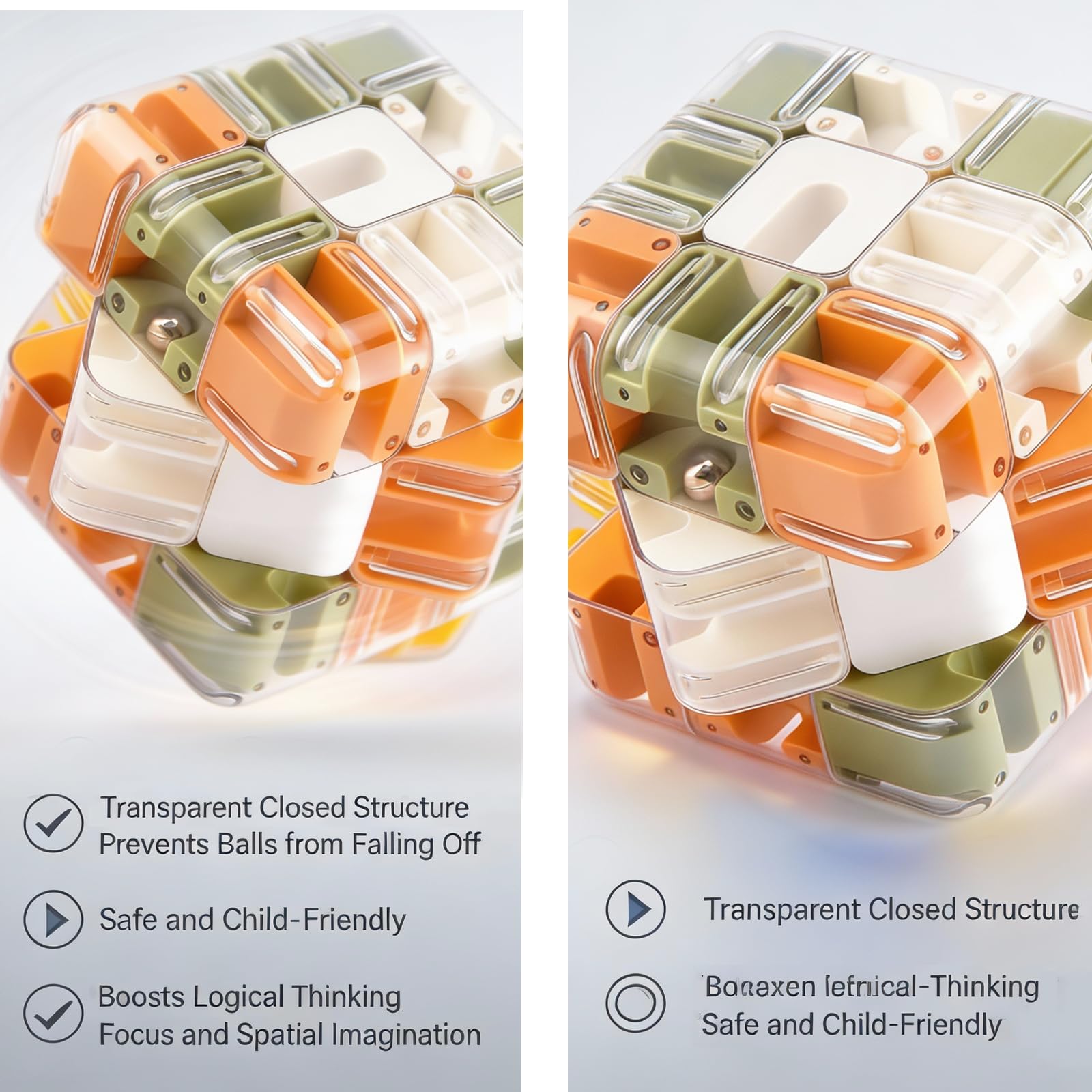 Cubo Labirinto 3d, Puzzle Con Palline Rotolanti, Gioco Di Pensiero Con Palline Labirinto Complesso, Giocattolo Cubo Di Rubik, Giocattolo Didattico Interattivo Per Bambini Adulti (Giallo)