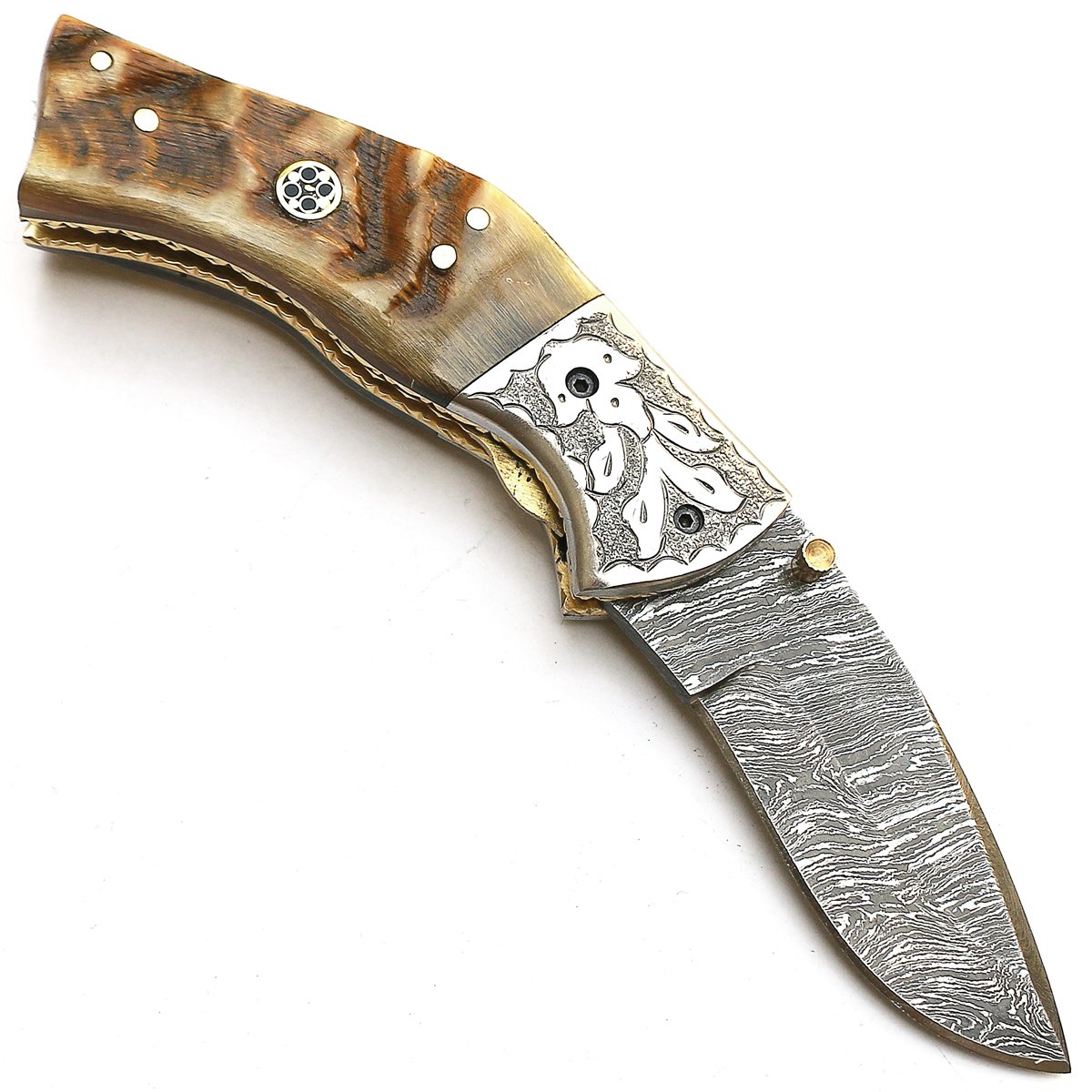 Cuchillo plegable, navaja de bolsillo, cuchillo hecho a mano a medida, cuchillo de acero de hoja de Damasco, con funda de cuero, cuchillo de cocina artesanal, cuchillo de cocina forjado a mano 9138