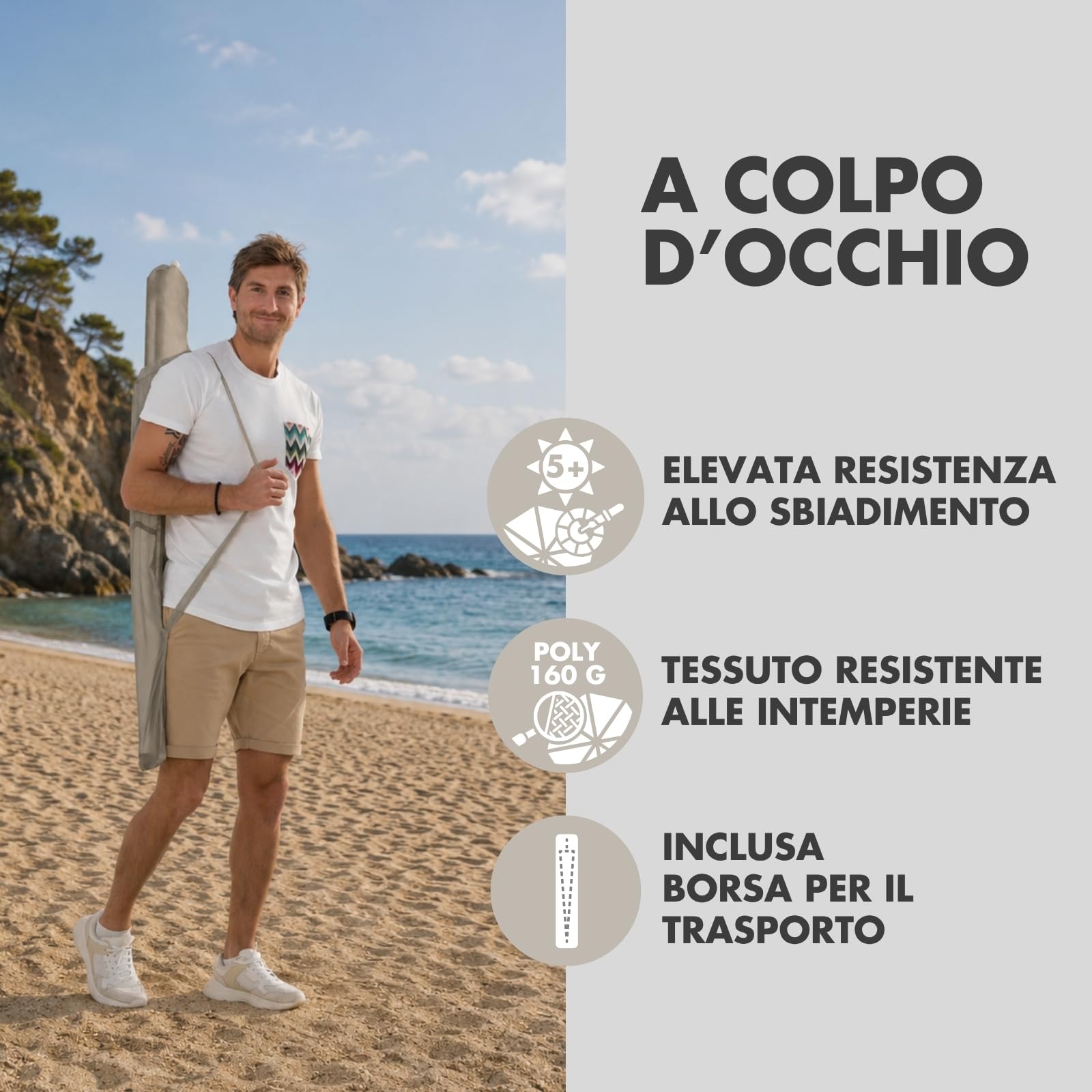 Derby ombrellone I Ombrellone rotondo per spiaggia, balcone e terrazza I Ombrellone regolabile in altezza I Con protezione UV I Ombrellone robusto e pieghevole I Ombrellone da spiaggia