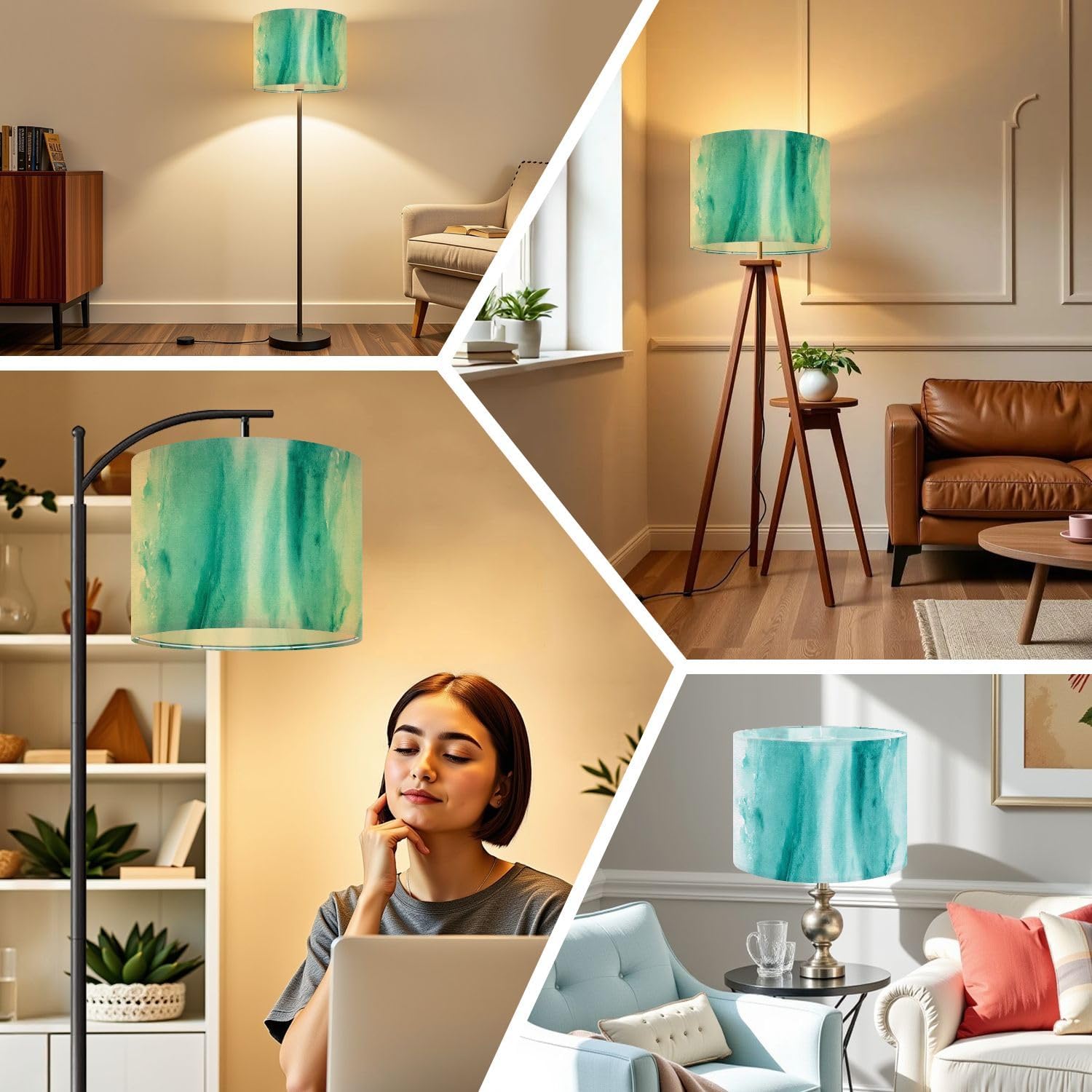Drum Lamp Shades Abstract green turquoise teal watercolor Art space for design Lampshade for Floor Lamps Table Lamp Pendant Light Linen 16"x16"x12" Replacement Large Lampshades